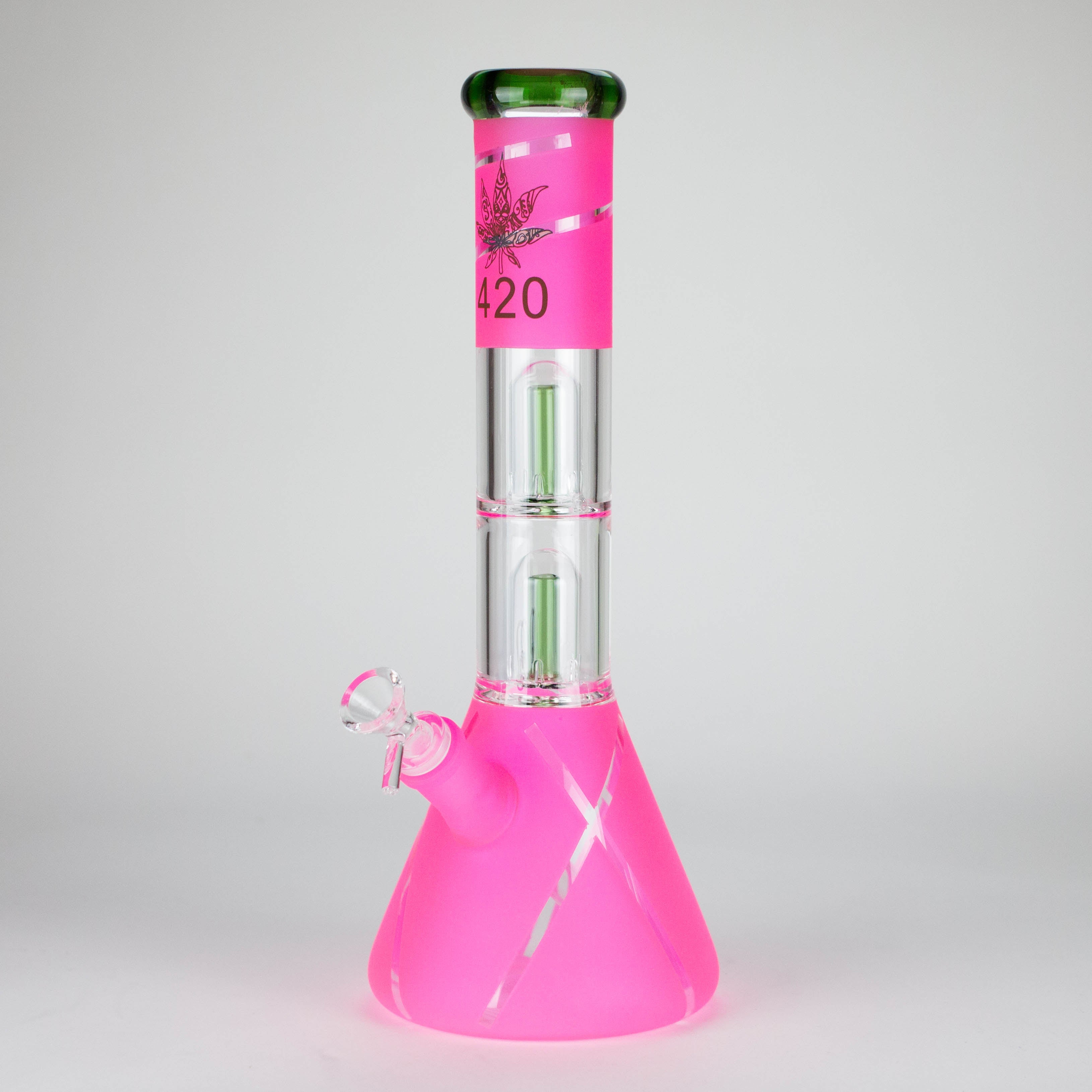 14" 7mm 420 Double Perc Fancy Glass Water Bong [FT1157AST]