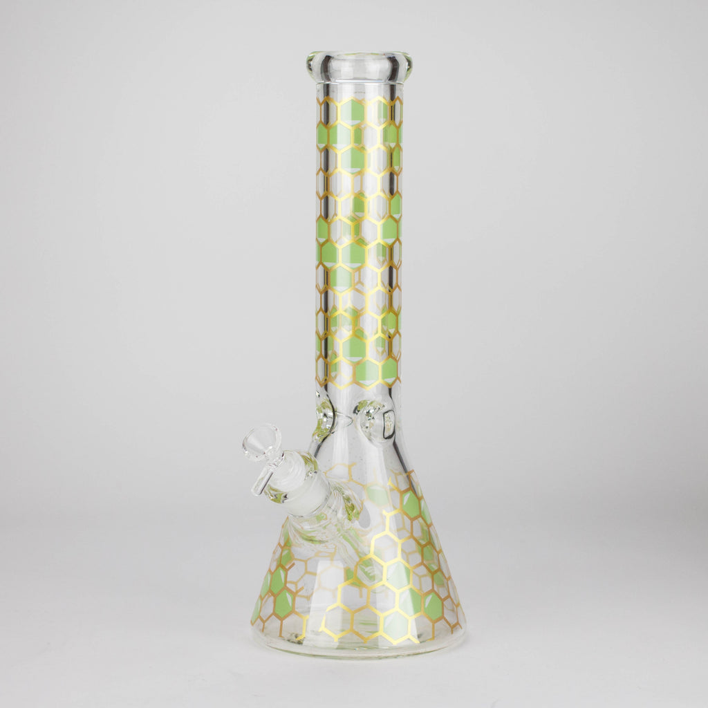 14" Beehive Design 7mm Thick Heavy Duty Glass Beaker Bong