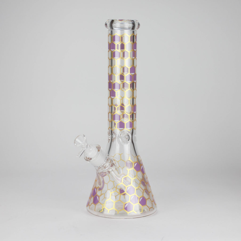 14" Beehive Design 7mm Thick Heavy Duty Glass Beaker Bong