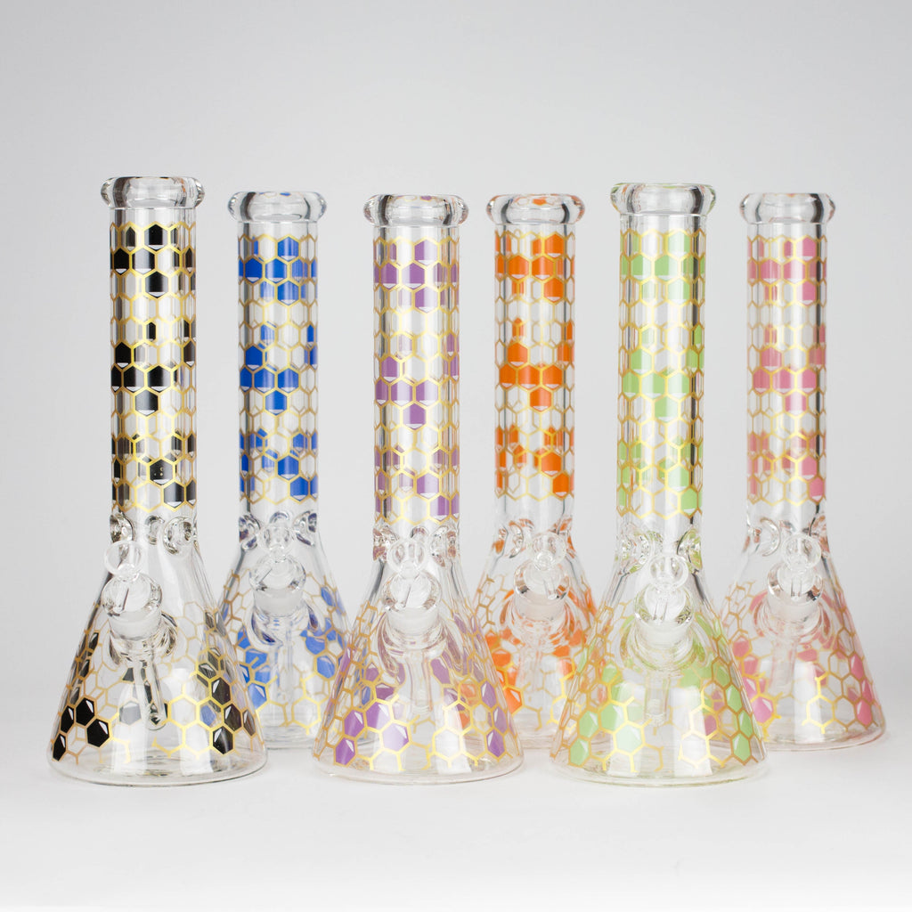 14" Beehive Design 7mm Thick Heavy Duty Glass Beaker Bong
