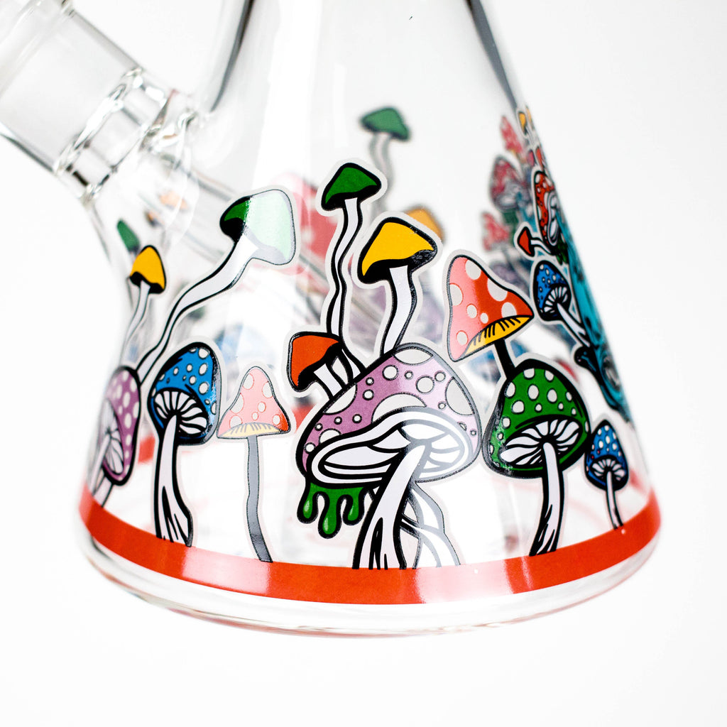 14" Mushroom Skull Design 7mm Thick Heavy Duty Glass Beaker Bong - Glow in the Dark