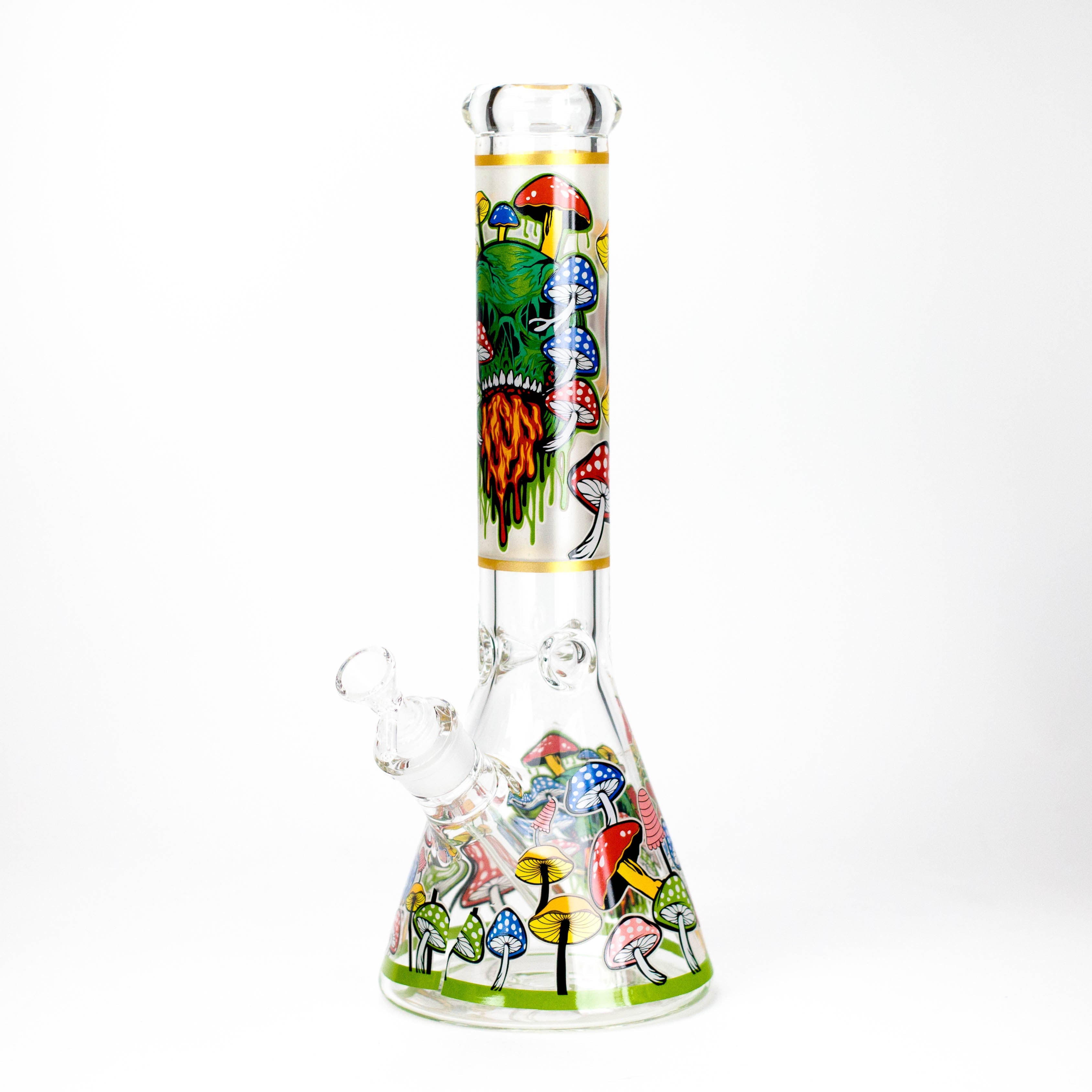 14" Mushroom Skull Design 7mm Thick Heavy Duty Glass Beaker Bong - Glow in the Dark