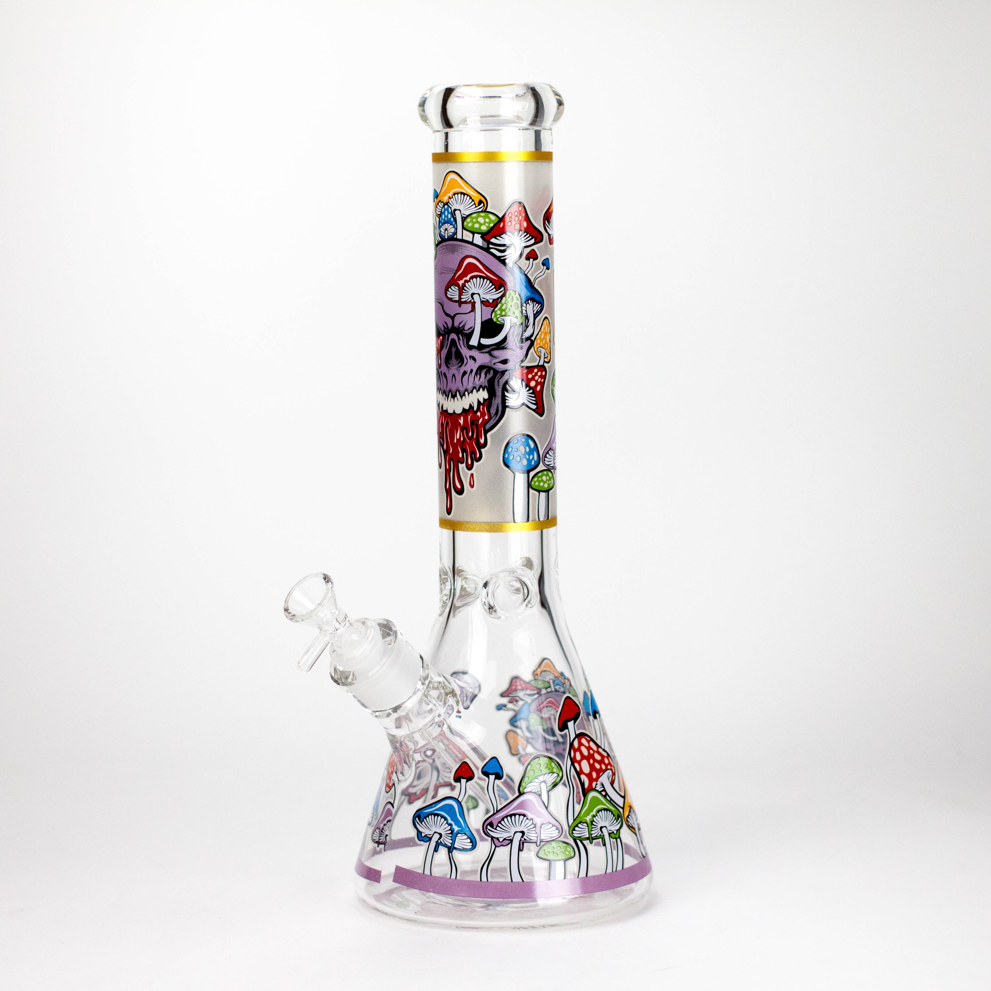 14" Mushroom Skull Design 7mm Thick Heavy Duty Glass Beaker Bong - Glow in the Dark