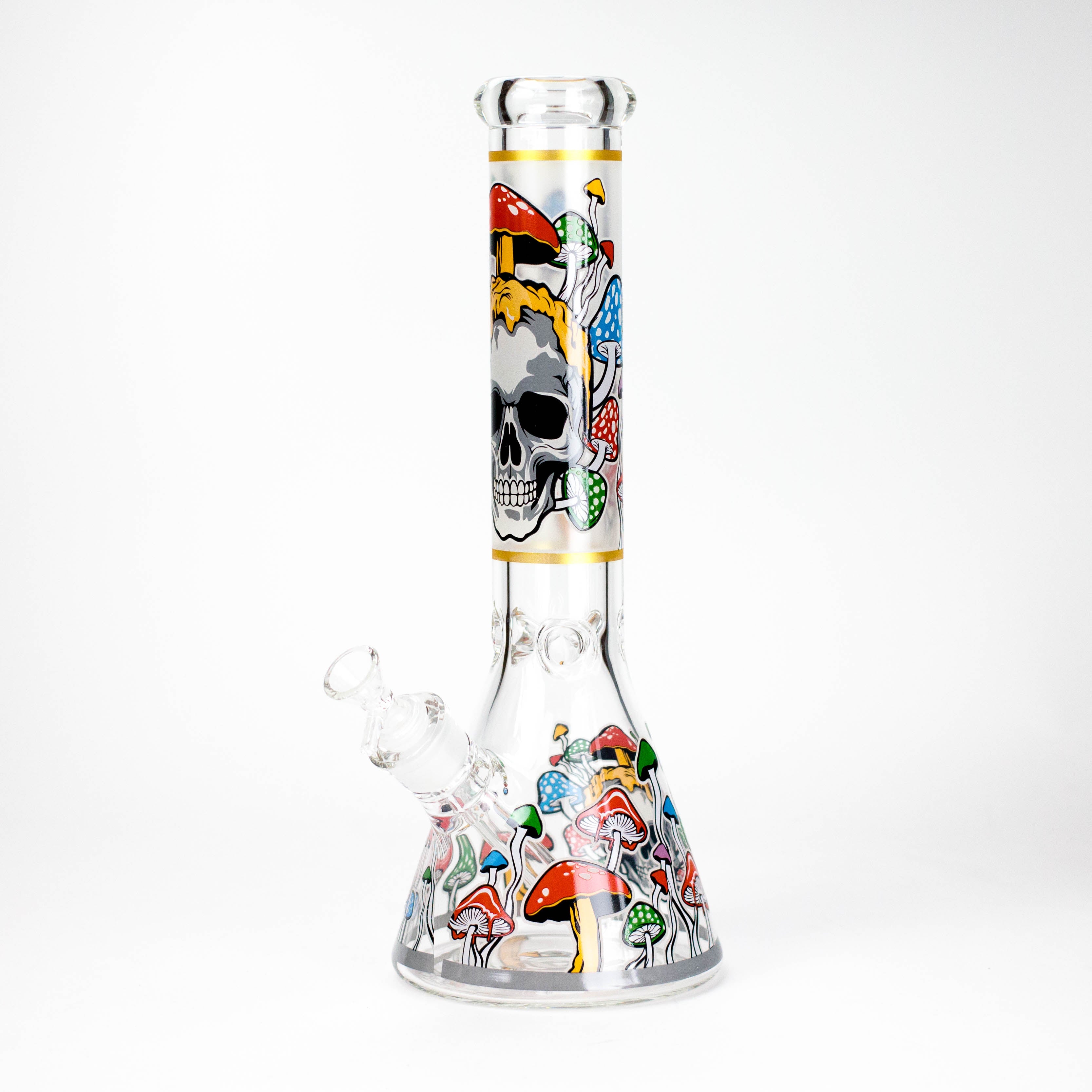 14" Mushroom Skull Design 7mm Thick Heavy Duty Glass Beaker Bong - Glow in the Dark