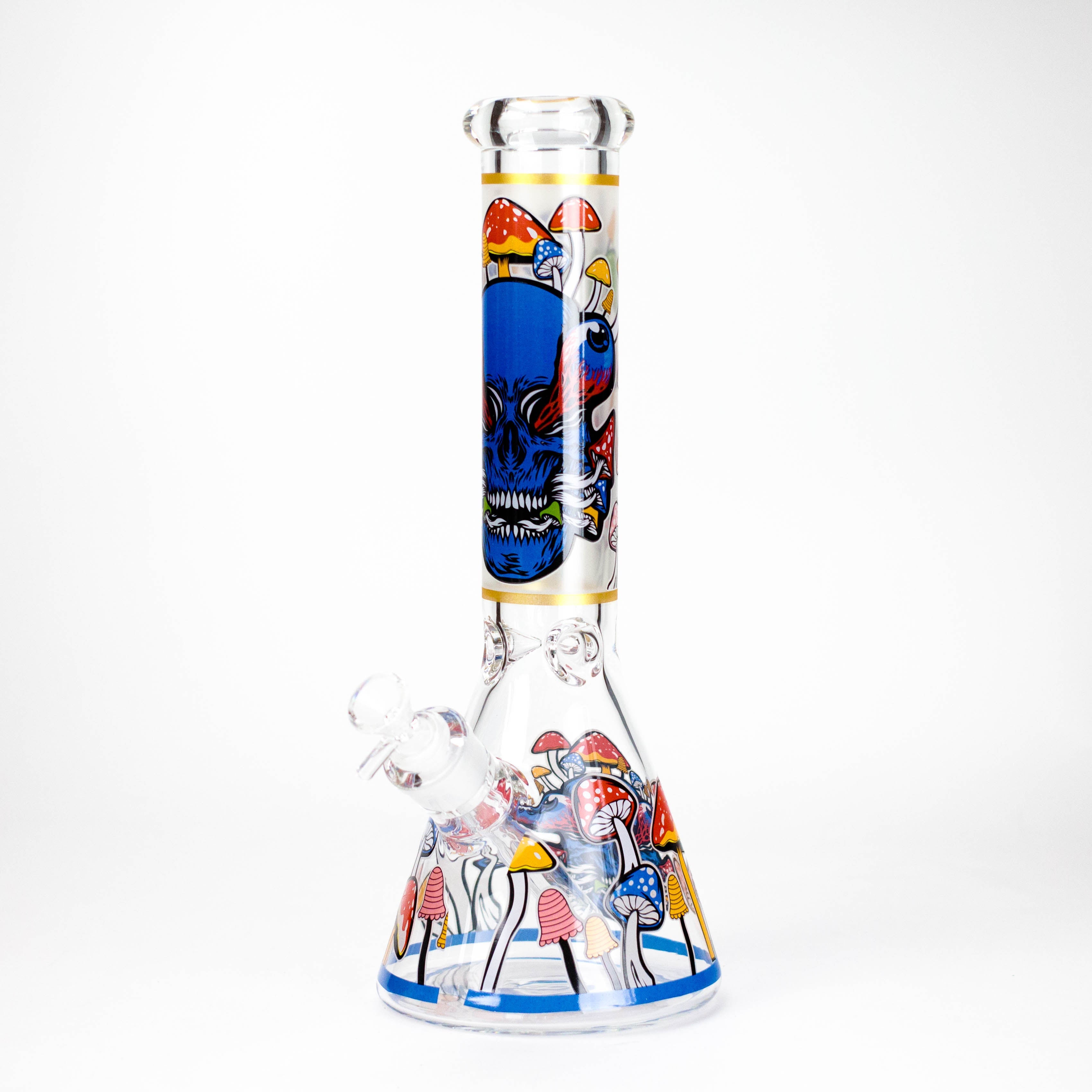 14" Mushroom Skull Design 7mm Thick Heavy Duty Glass Beaker Bong - Glow in the Dark