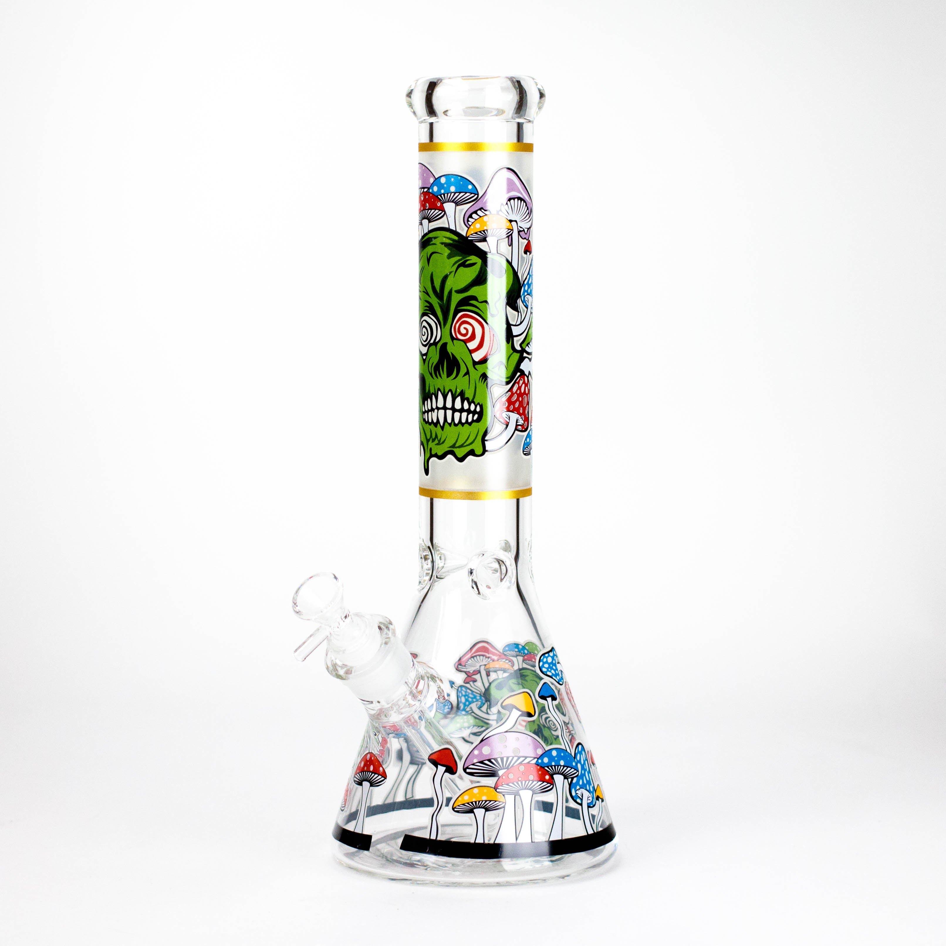 14" Mushroom Skull Design 7mm Thick Heavy Duty Glass Beaker Bong - Glow in the Dark