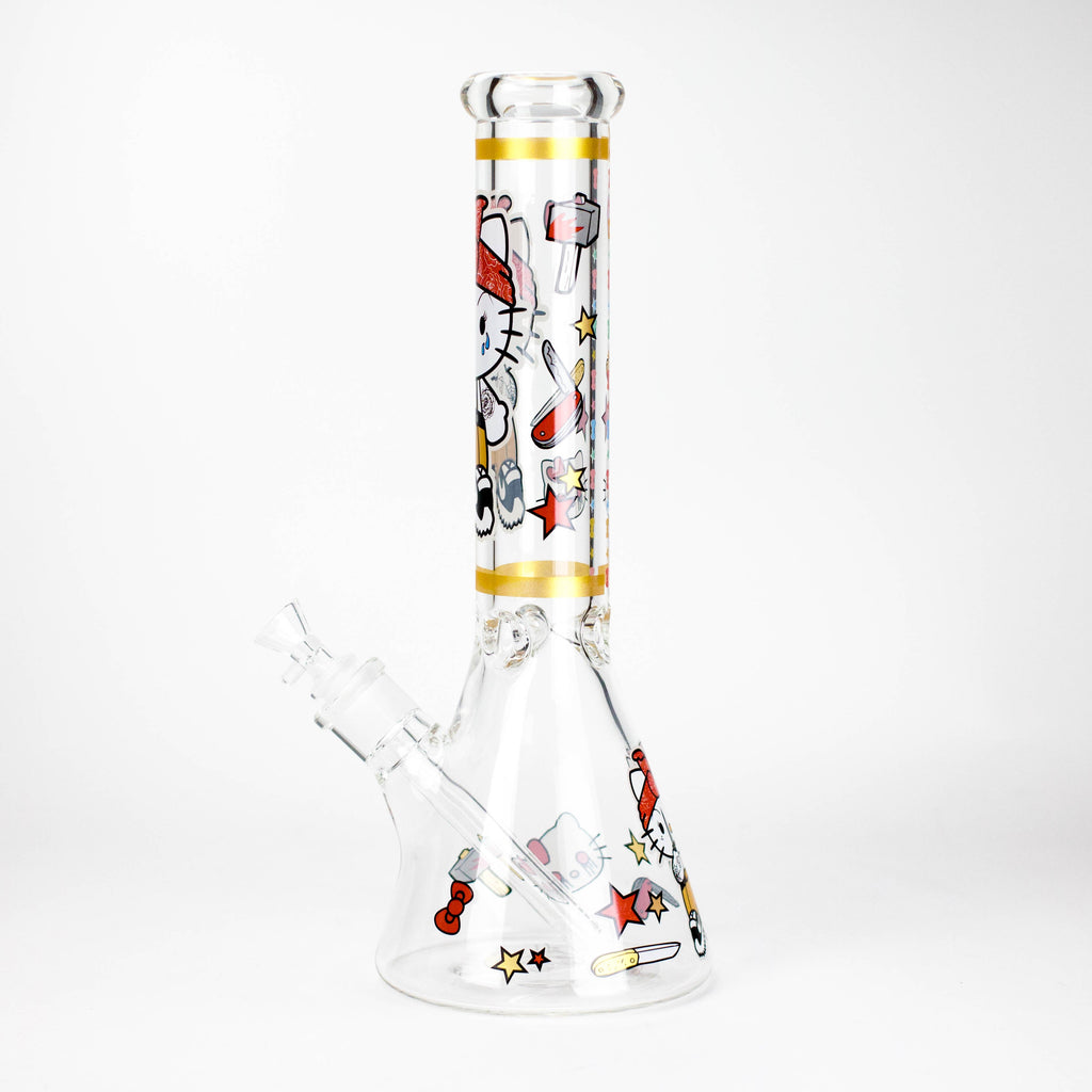 14" Wild Kitty Design 7mm Thick Heavy Duty Glass Beaker Bong - Glow in the Dark