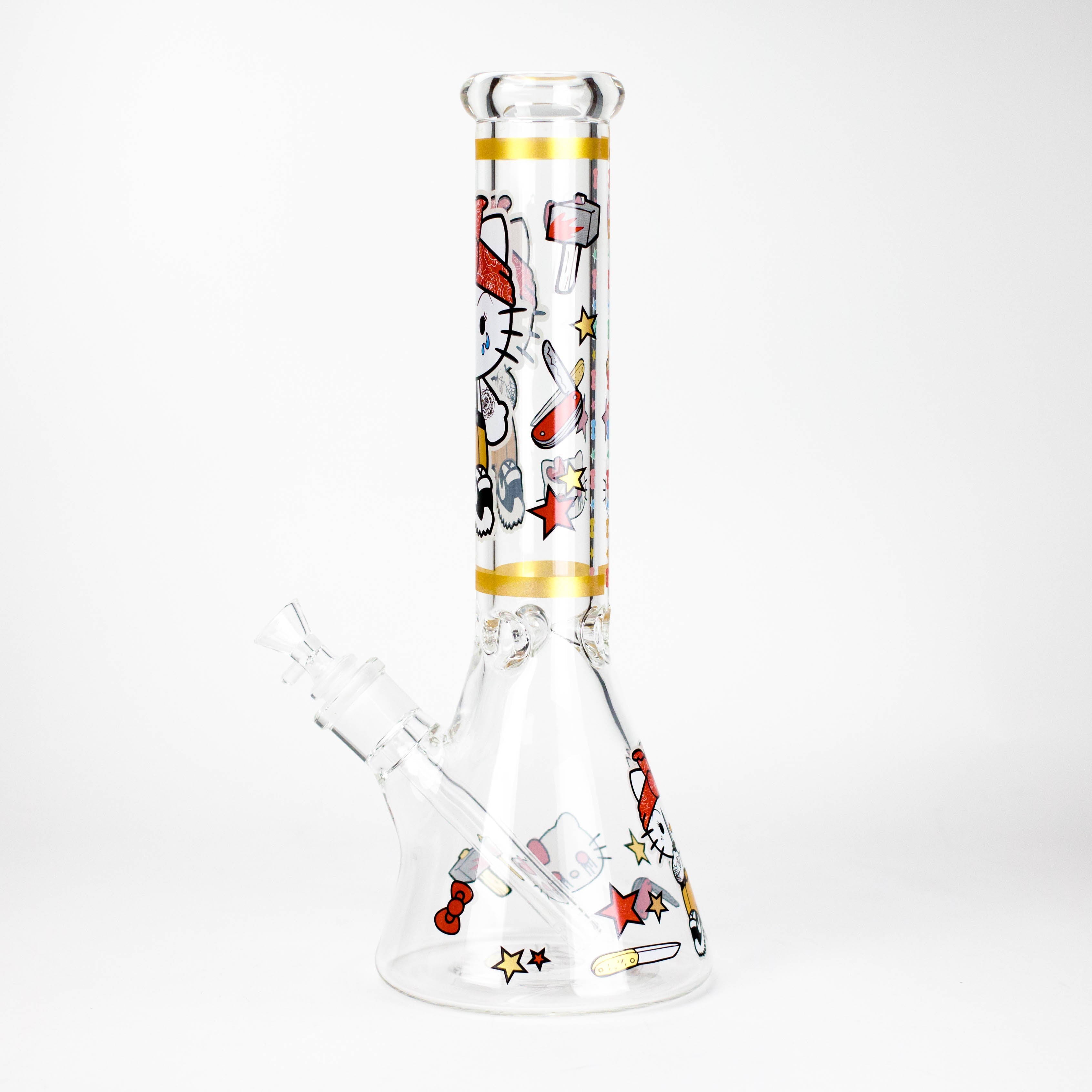 14" Wild Kitty Design 7mm Thick Heavy Duty Glass Beaker Bong - Glow in the Dark