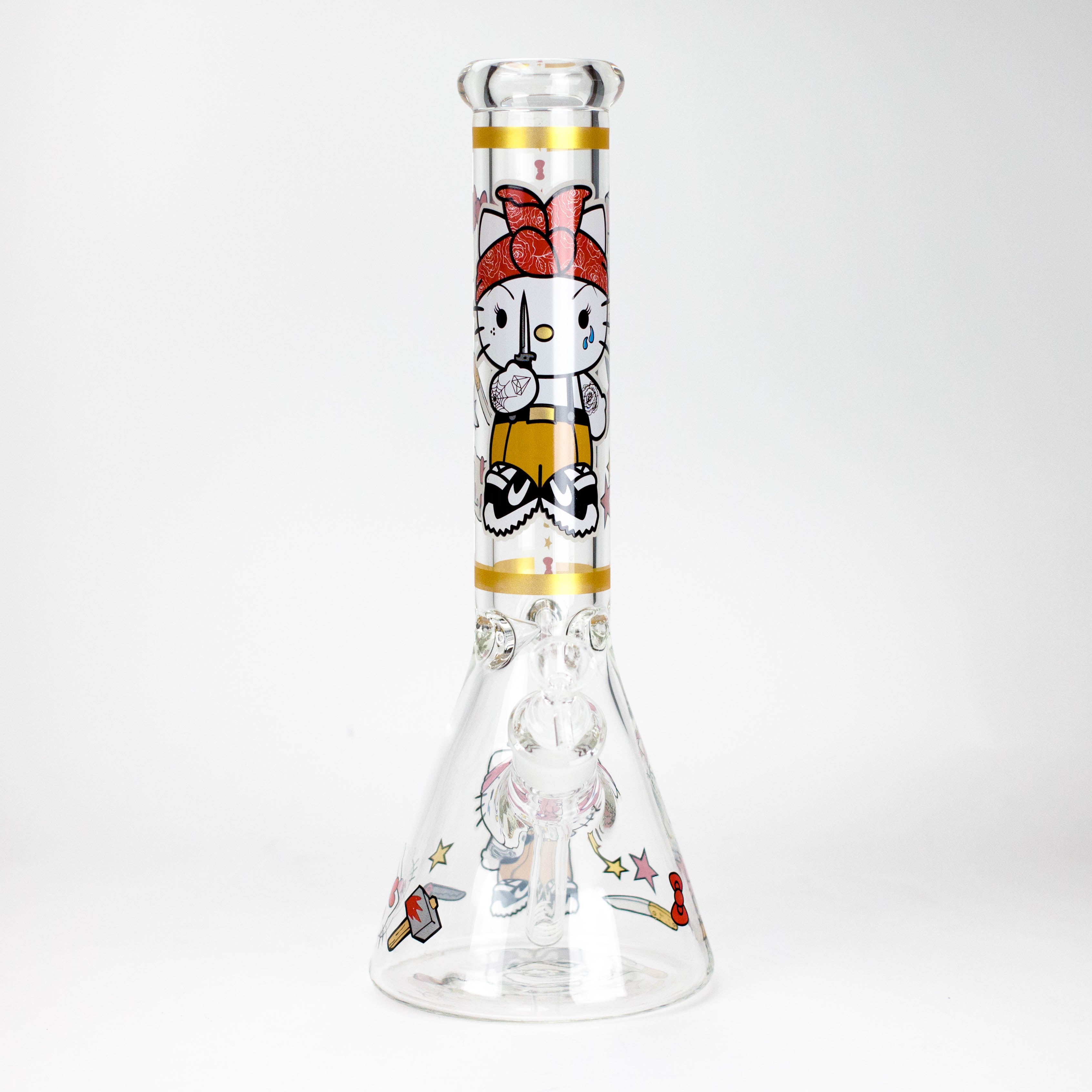 14" Wild Kitty Design 7mm Thick Heavy Duty Glass Beaker Bong - Glow in the Dark