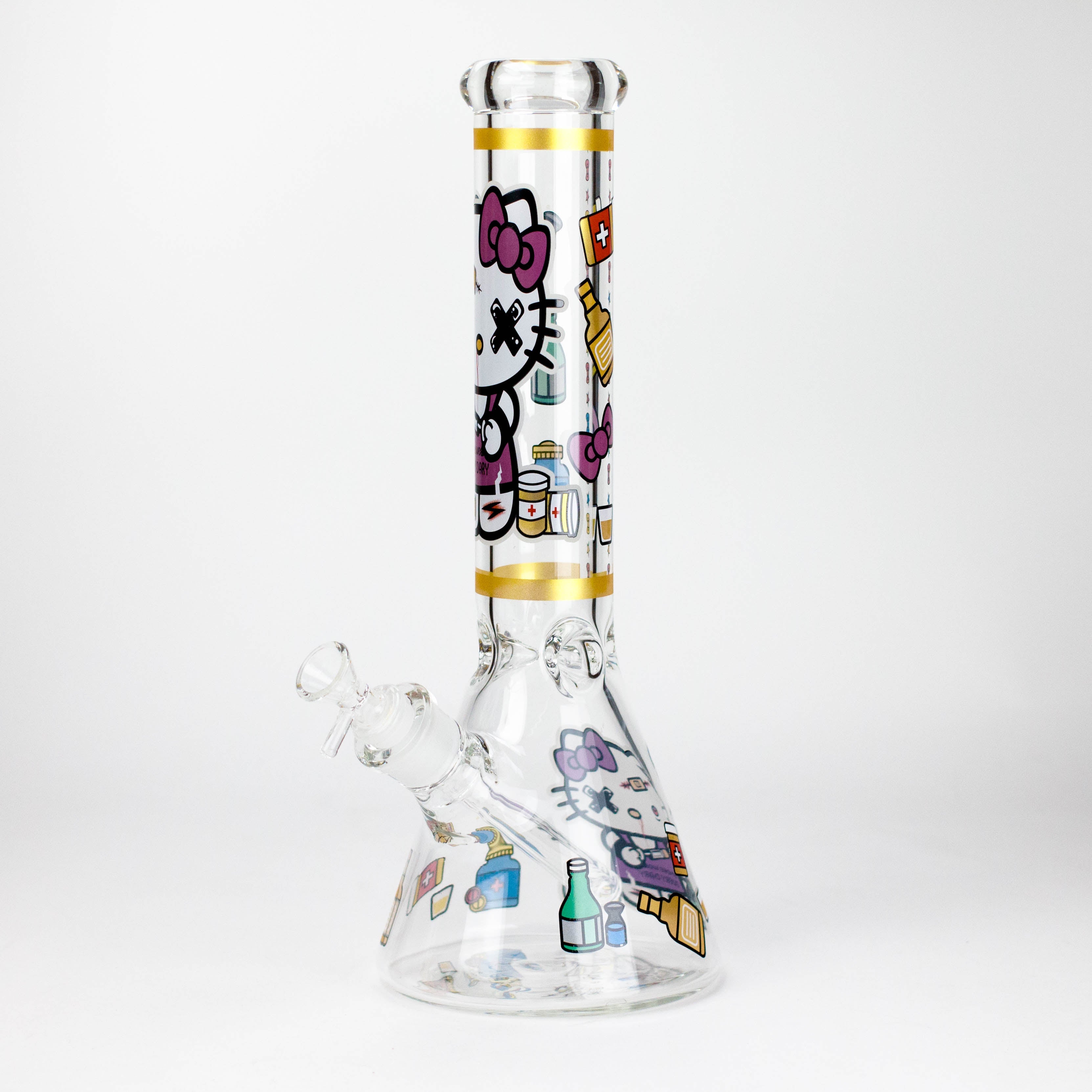 14" Wild Kitty Design 7mm Thick Heavy Duty Glass Beaker Bong - Glow in the Dark