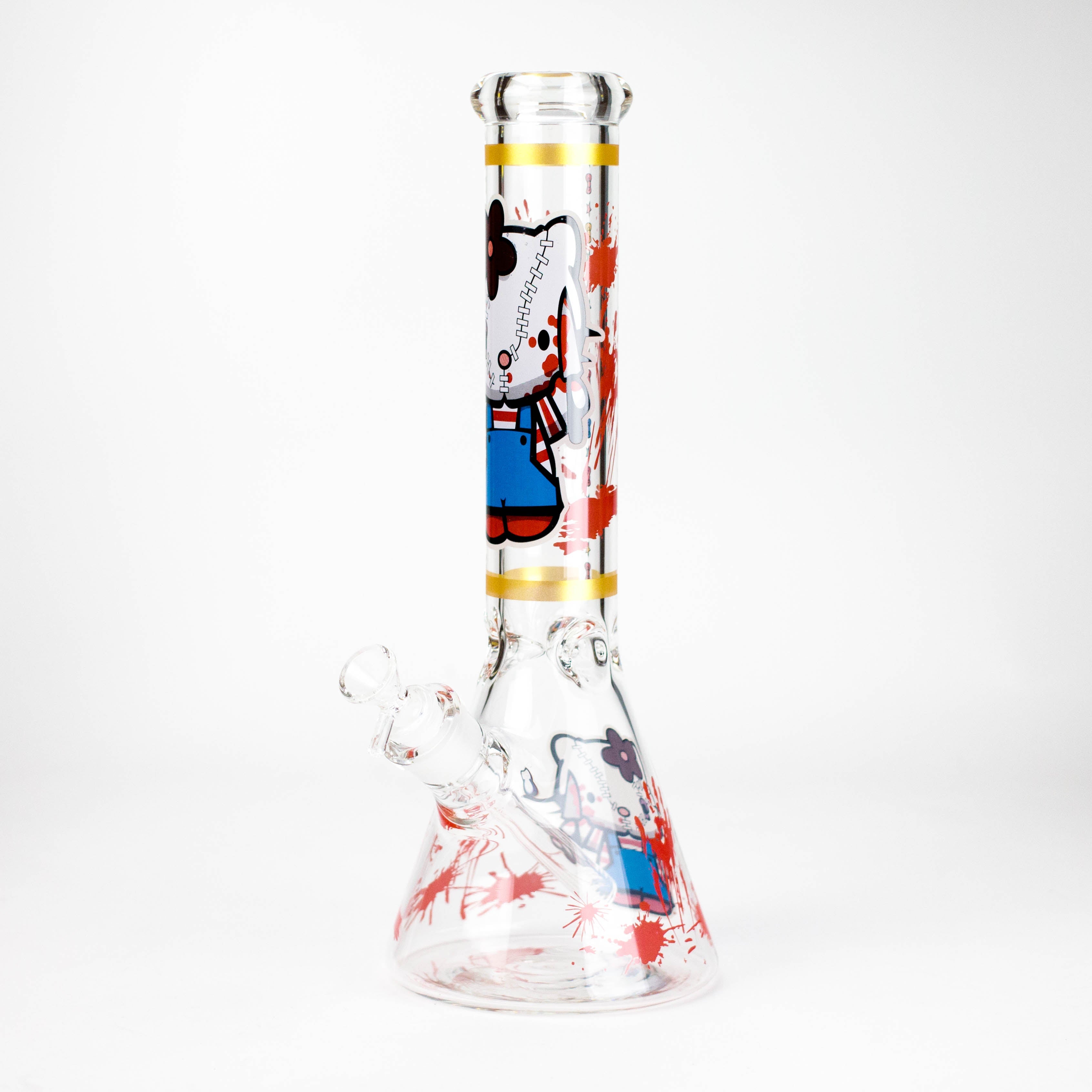 14" Wild Kitty Design 7mm Thick Heavy Duty Glass Beaker Bong - Glow in the Dark