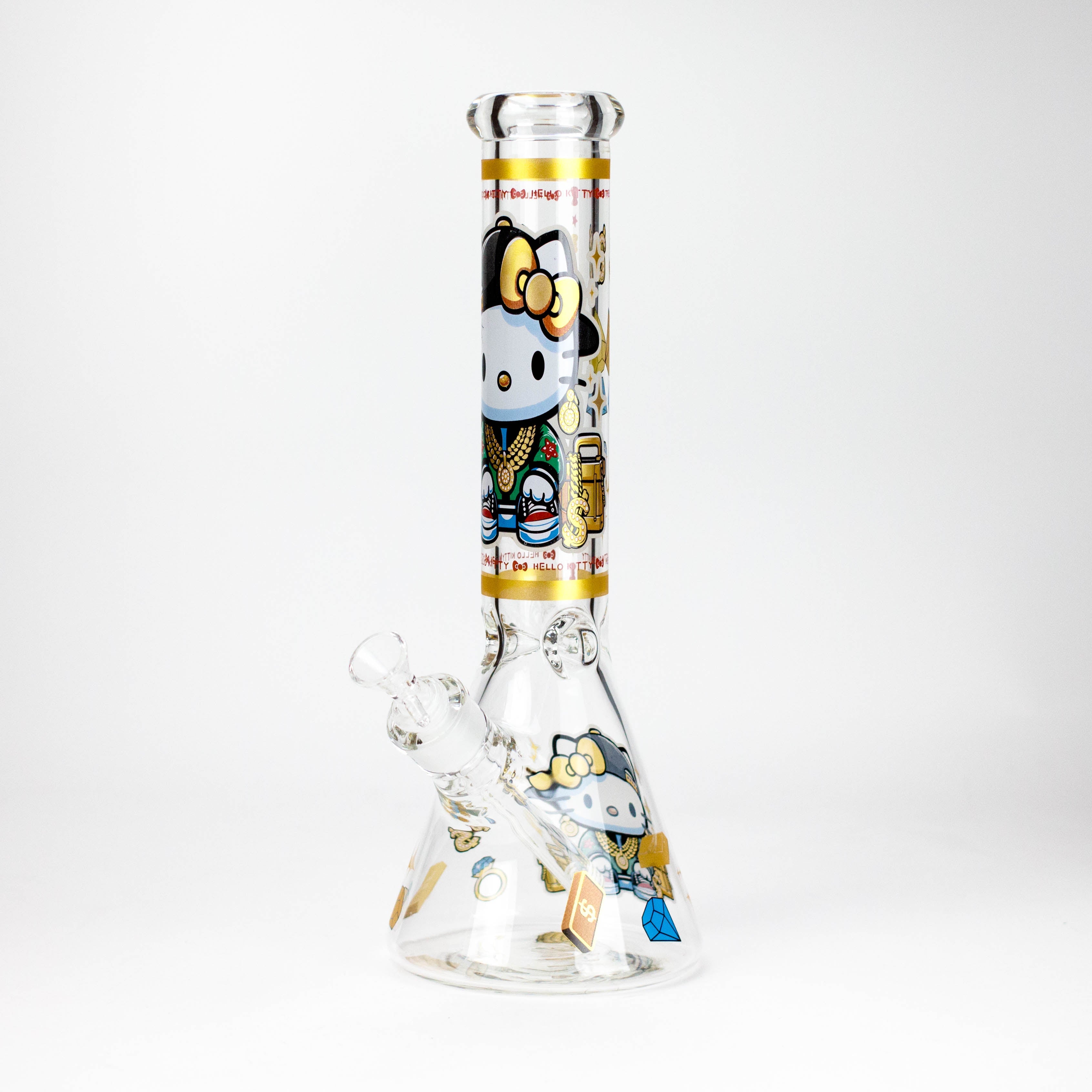 14" Wild Kitty Design 7mm Thick Heavy Duty Glass Beaker Bong - Glow in the Dark