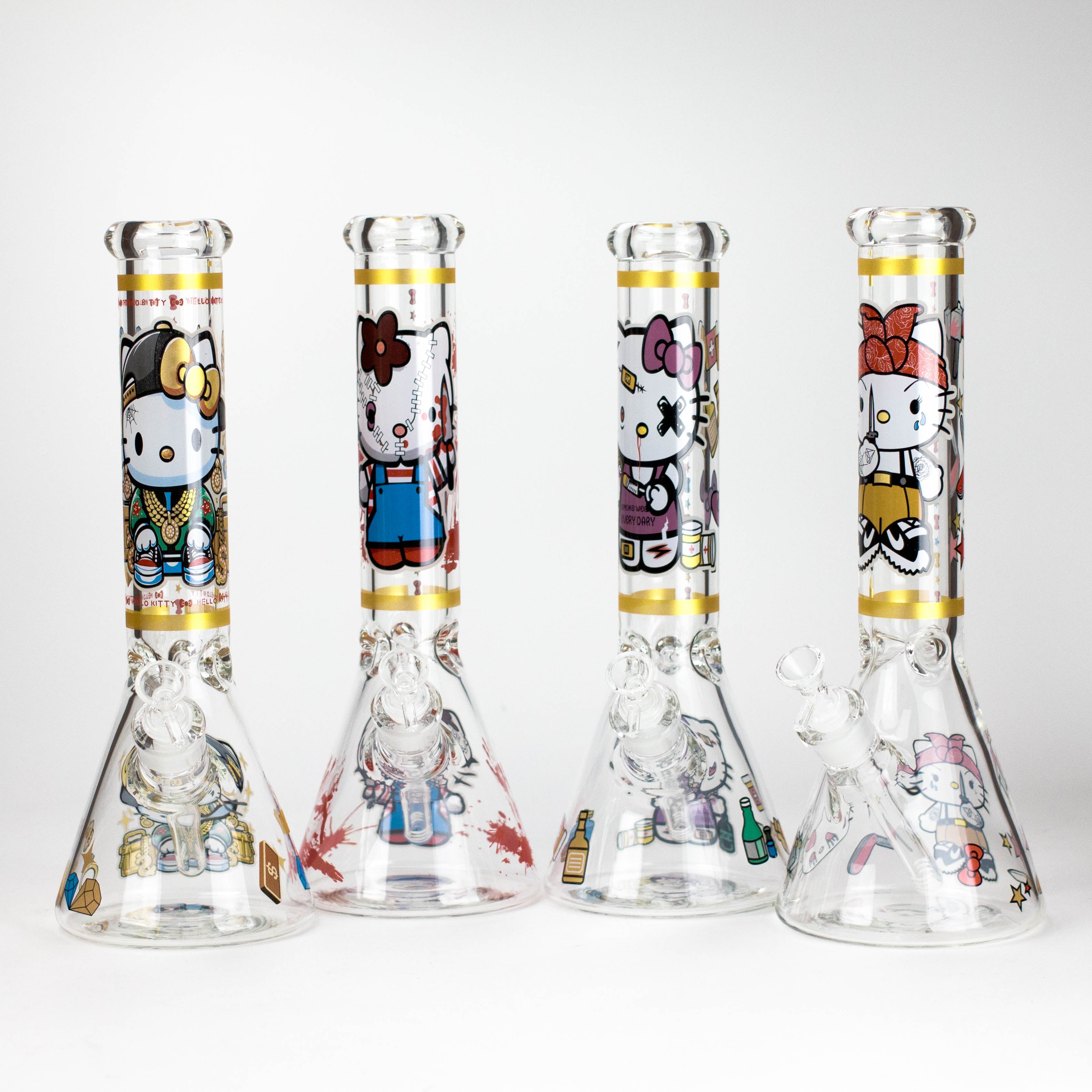 14" Wild Kitty Design 7mm Thick Heavy Duty Glass Beaker Bong - Glow in the Dark