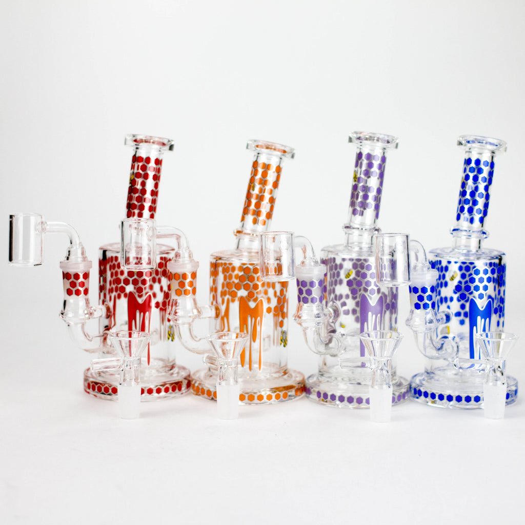 7" 2-in-1 Beehive Design Rig with Perc Banger & Bowl Included
