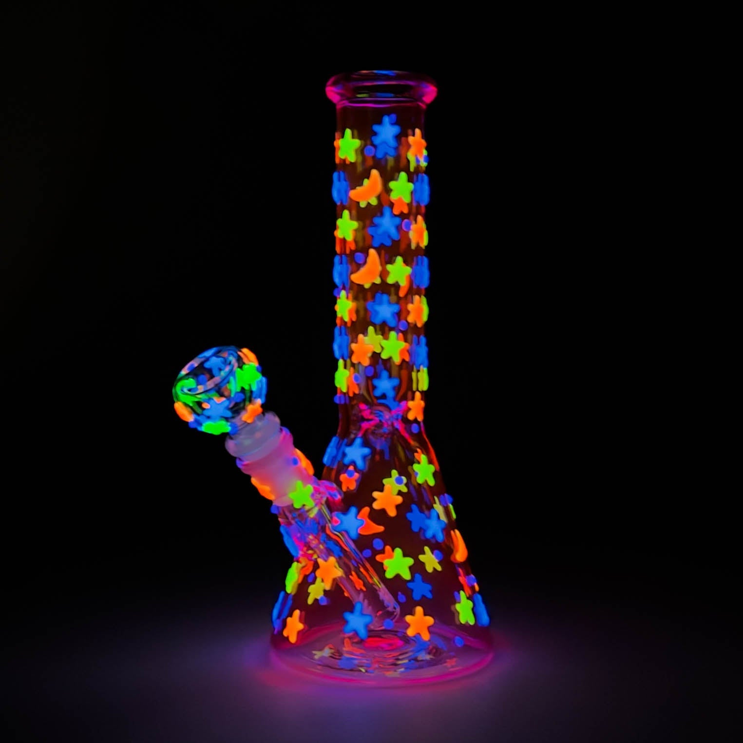 10" 3D Moon Star Design Glass Beaker Bong – Glow in the Dark