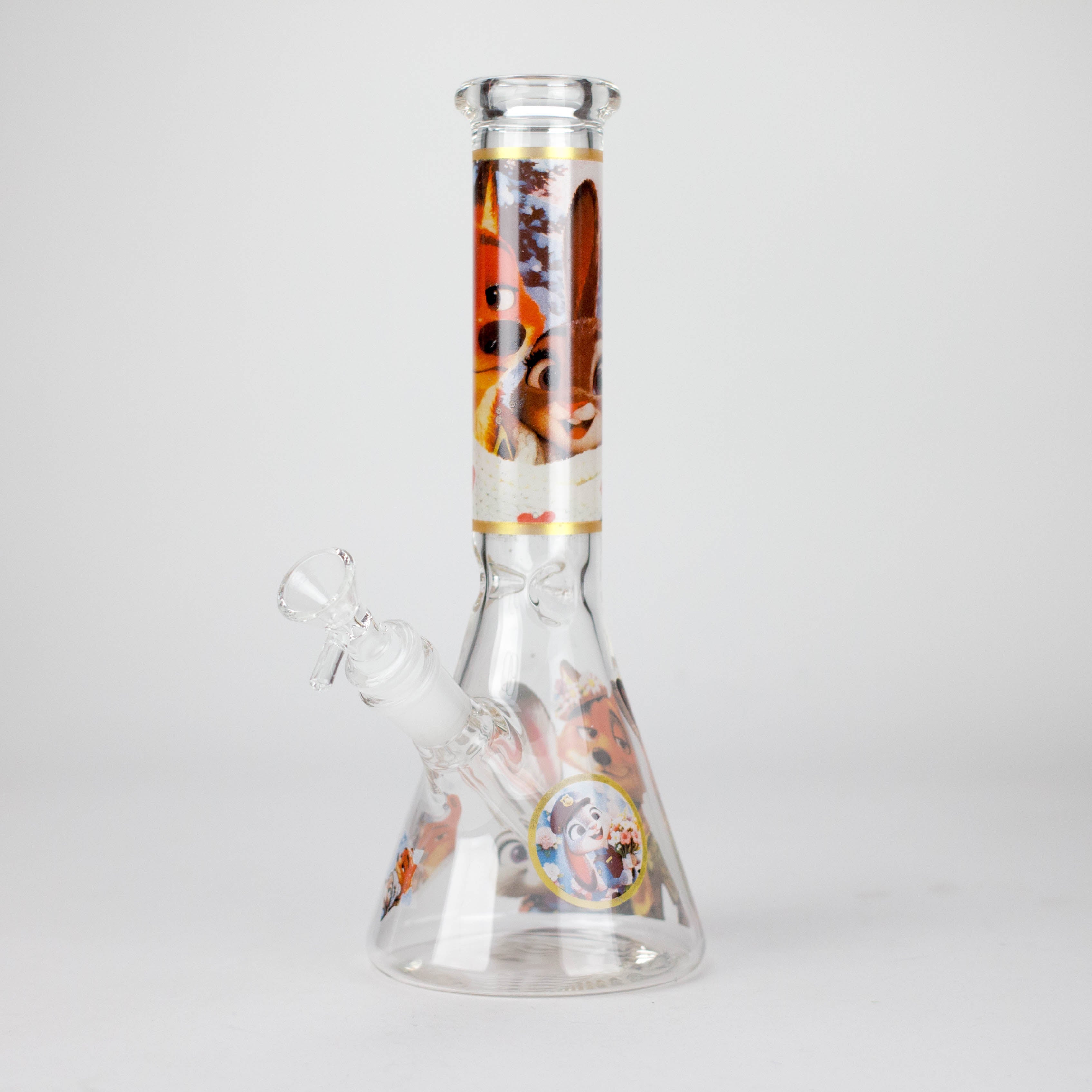 10" Fox and Bunny Design Glass Beaker Bong
