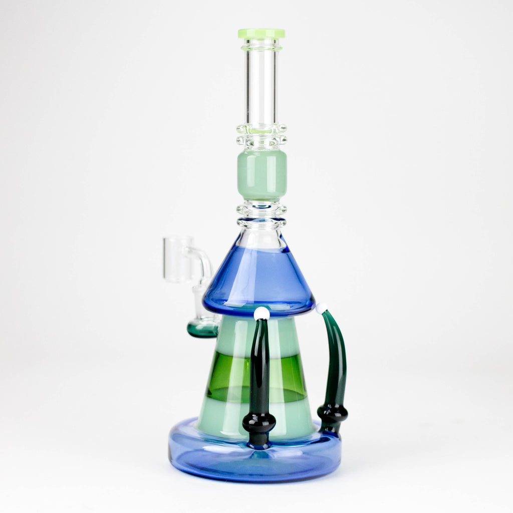 11" 2-in-1 Modern Art Glass Rig with Perc, Heavy Base, Banger & Bowl