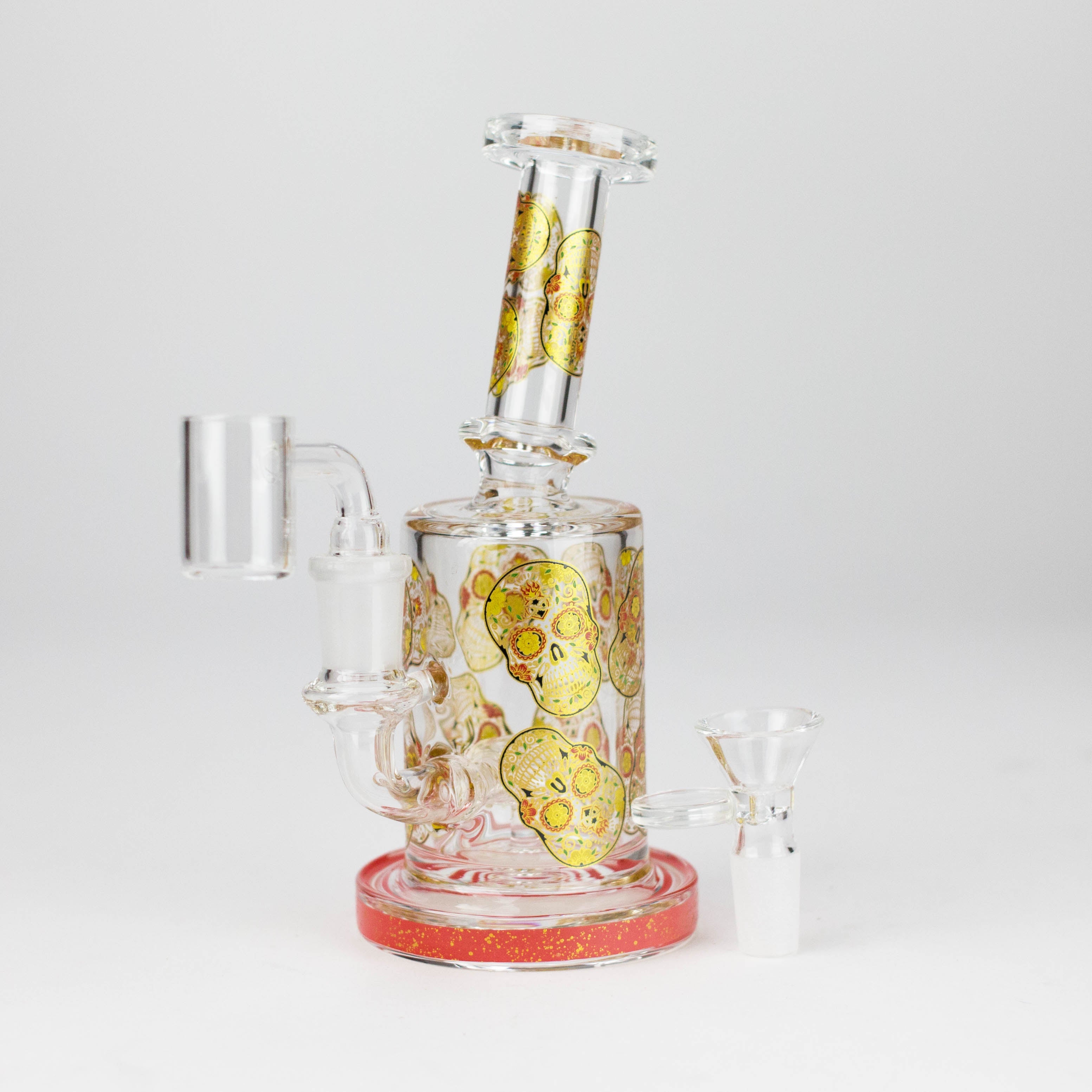 7" 2-in-1 Sugar Skull Design Rig with Perc, Banger & Bowl Included