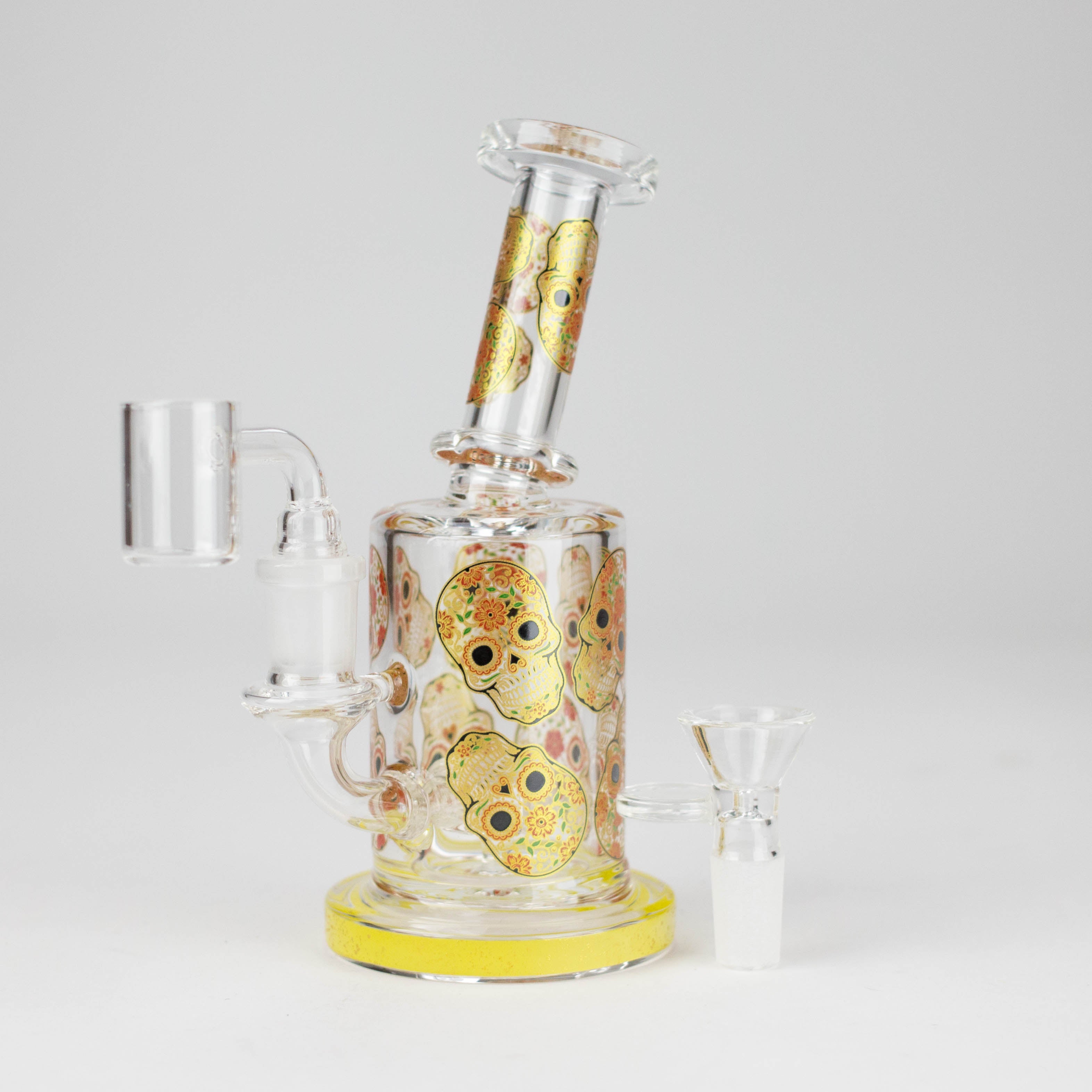 7" 2-in-1 Sugar Skull Design Rig with Perc, Banger & Bowl Included