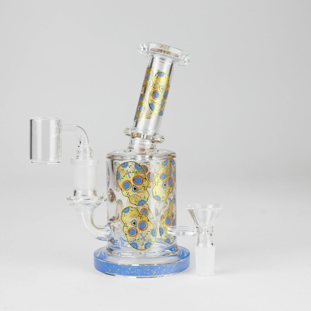 7" 2-in-1 Sugar Skull Design Rig with Perc, Banger & Bowl Included