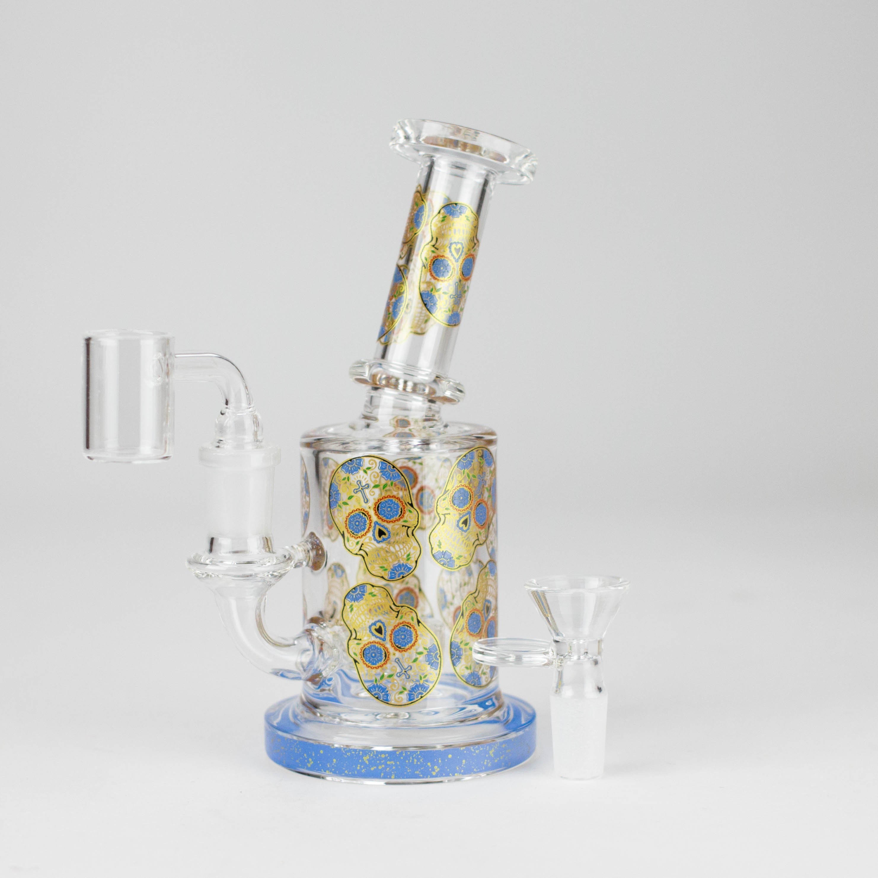 7" 2-in-1 Sugar Skull Design Rig with Perc, Banger & Bowl Included