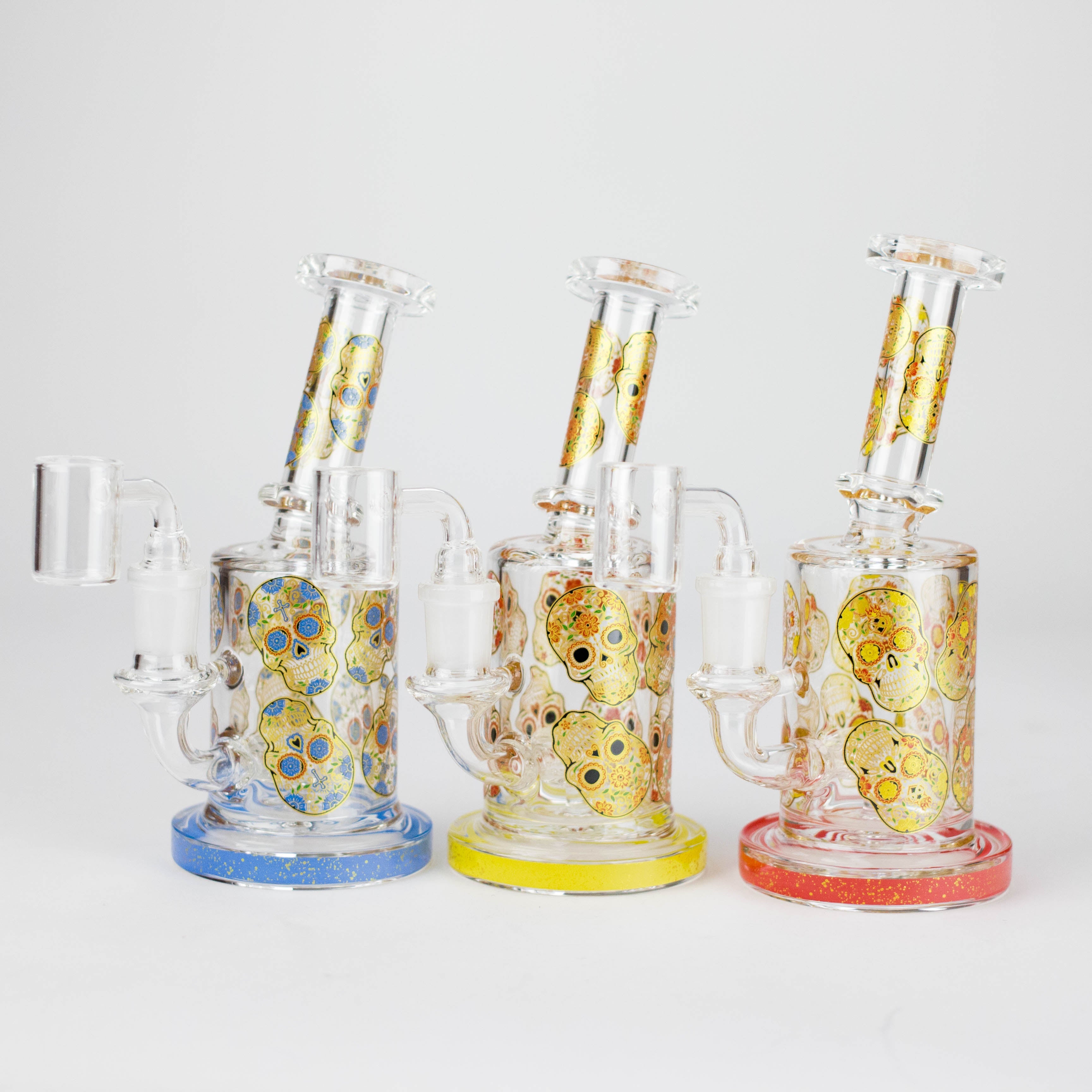 7" 2-in-1 Sugar Skull Design Rig with Perc, Banger & Bowl Included