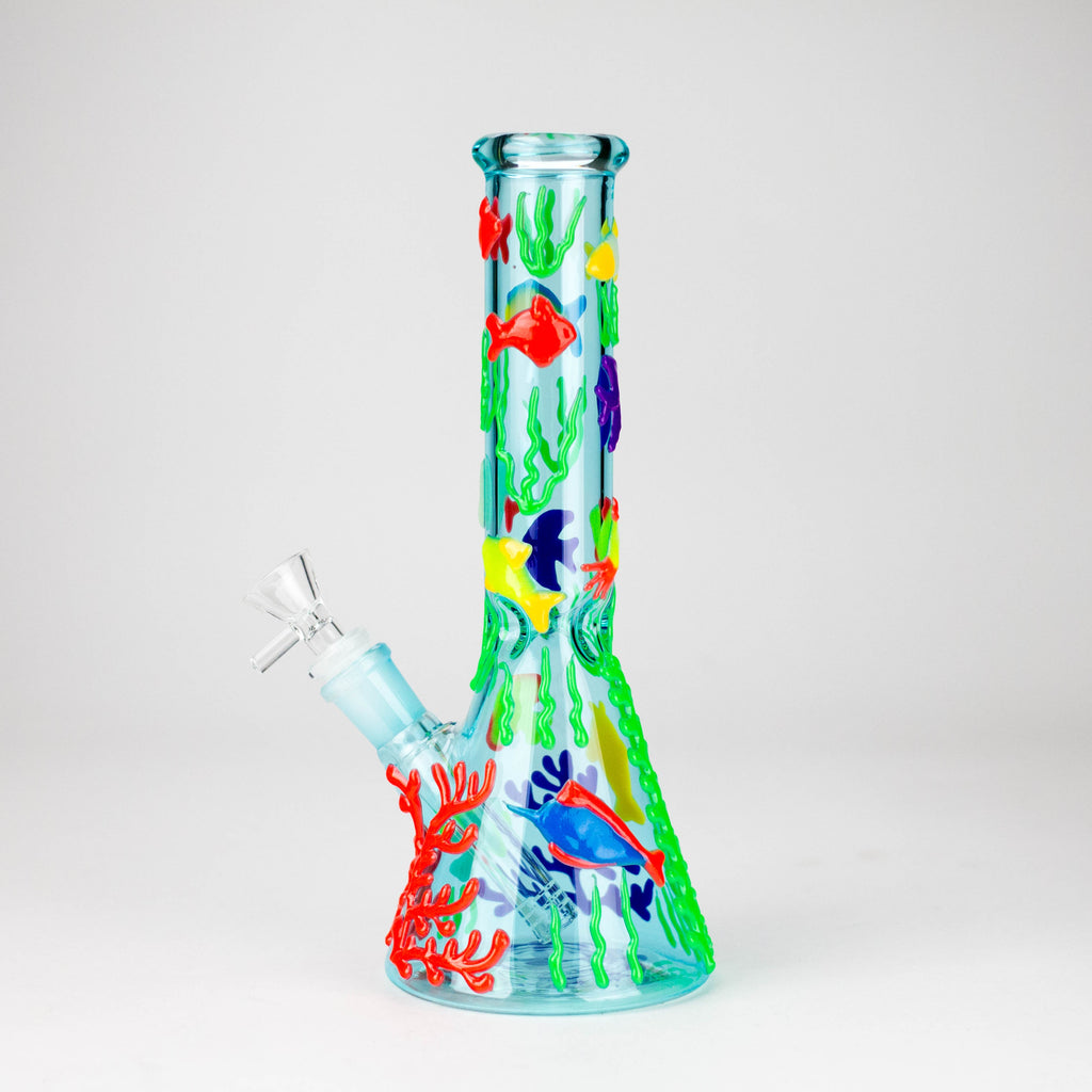 10" 3D Under The Sea Design Glass Beaker Bong-Glow in the dark