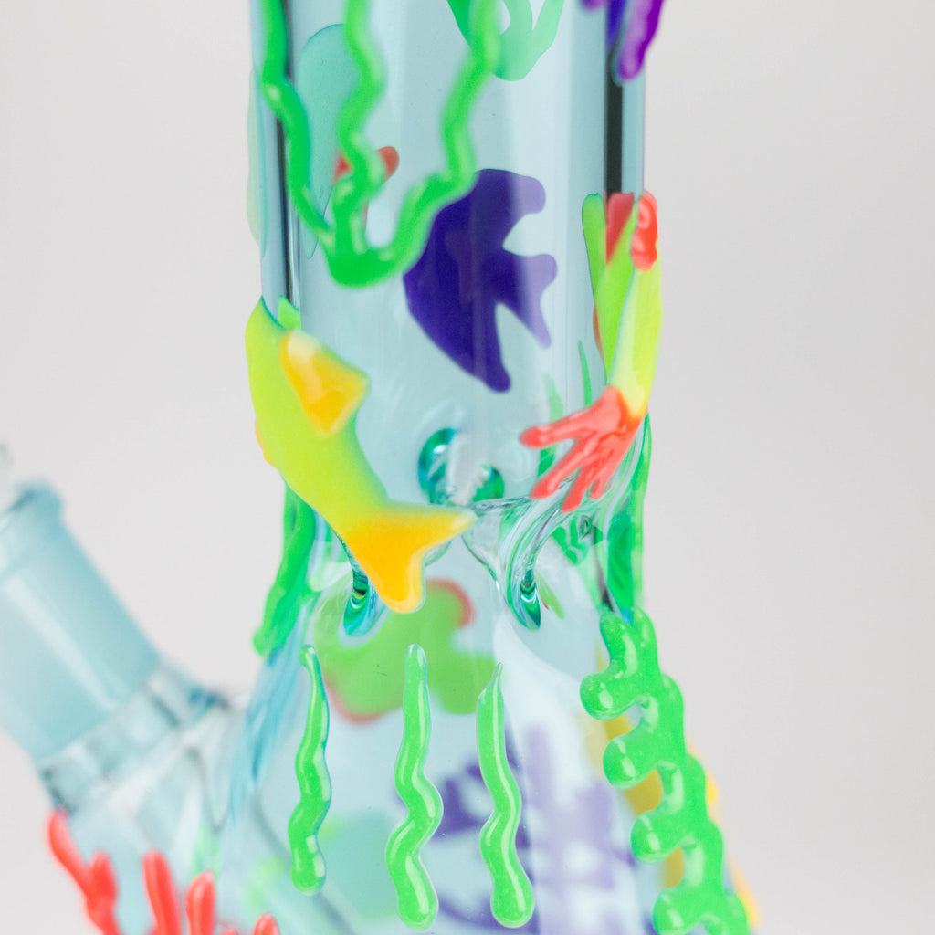 10" 3D Under The Sea Design Glass Beaker Bong-Glow in the dark