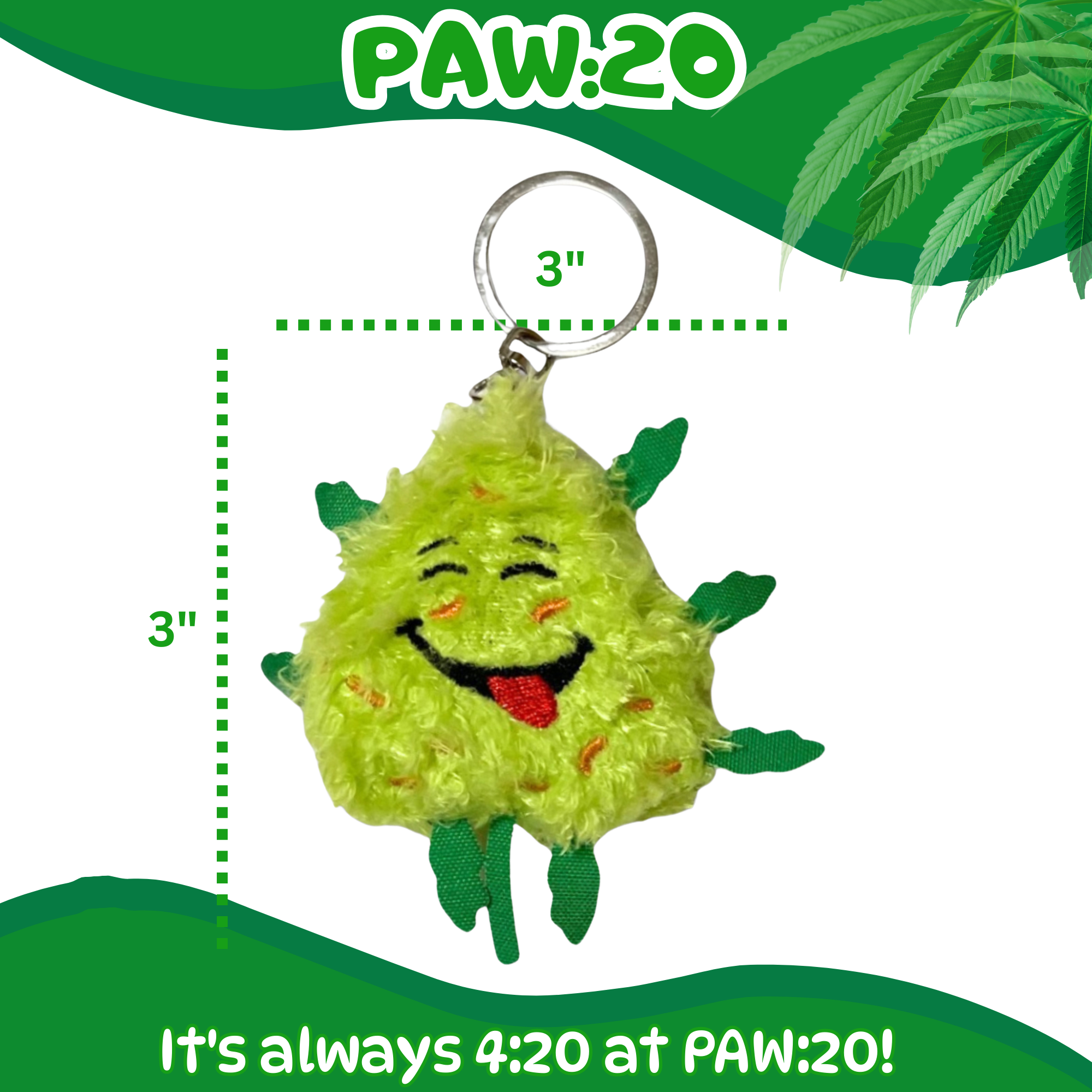 Bud the Weed Nug Keychain - Stuffed Parody Pot Nug - 2"