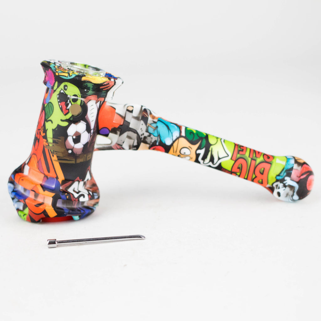 Art Silicone 7" Hammer Bubbler with Glass Bowl, Dabber and Wax Container [PIP121]