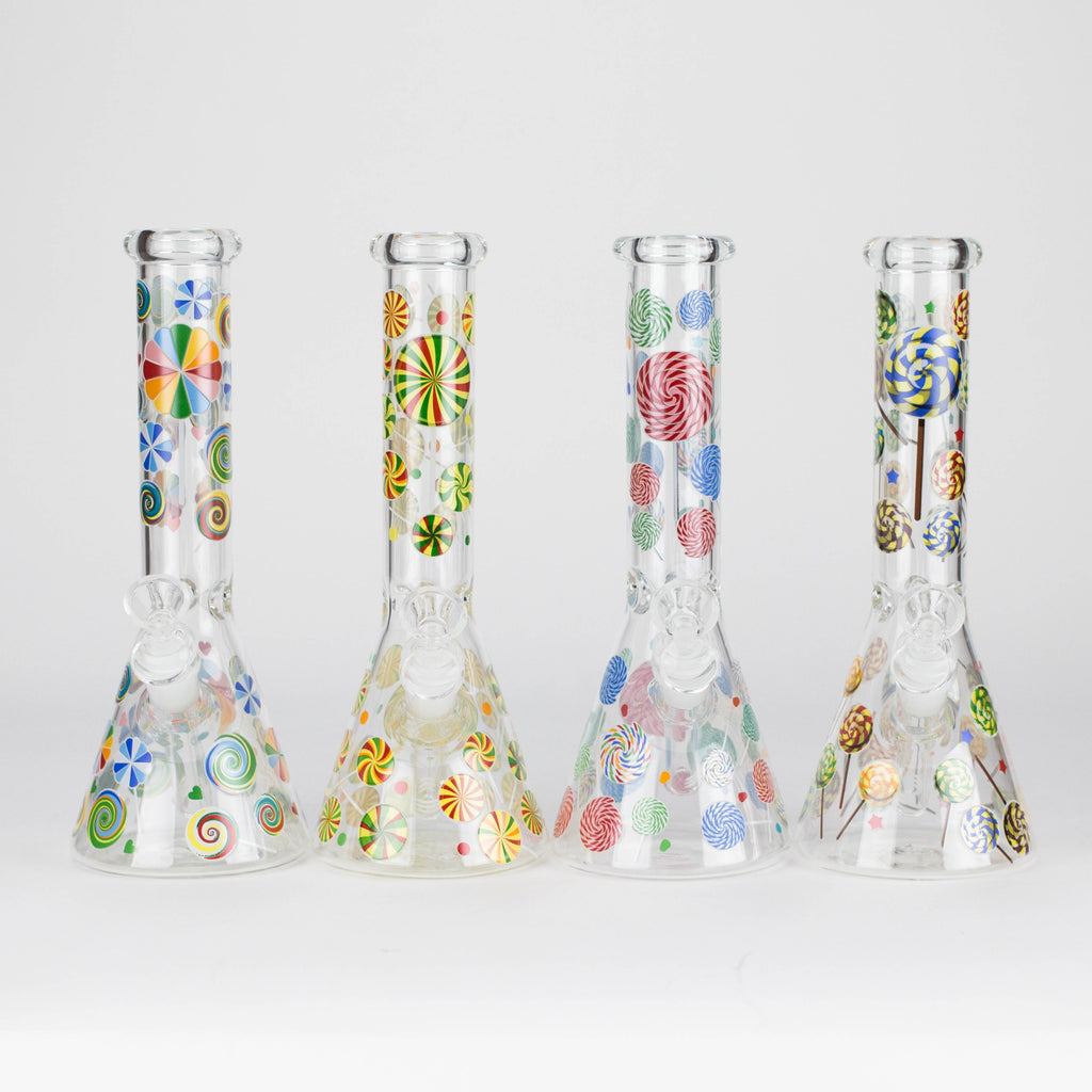 10" Glass Beaker Bong – Lollipops Design (Glow in the Dark)