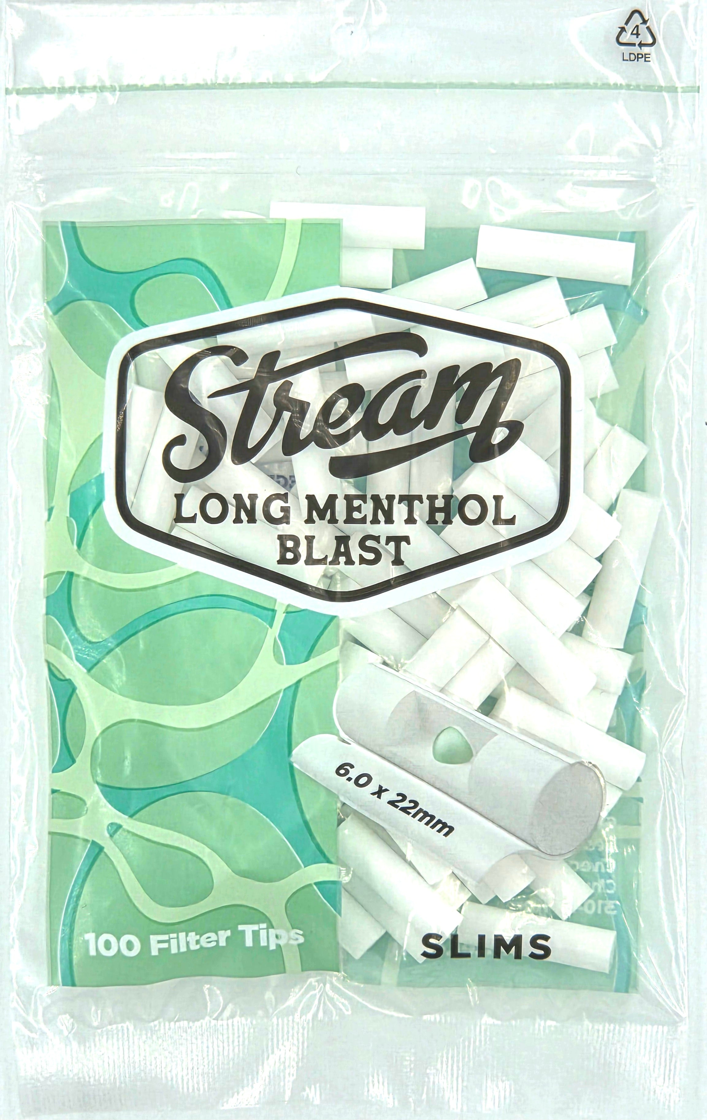 STREAM | Slims Long Menthol Blast RYO Filters Display Carton - 10 Bags (Menthol Capsule Type)