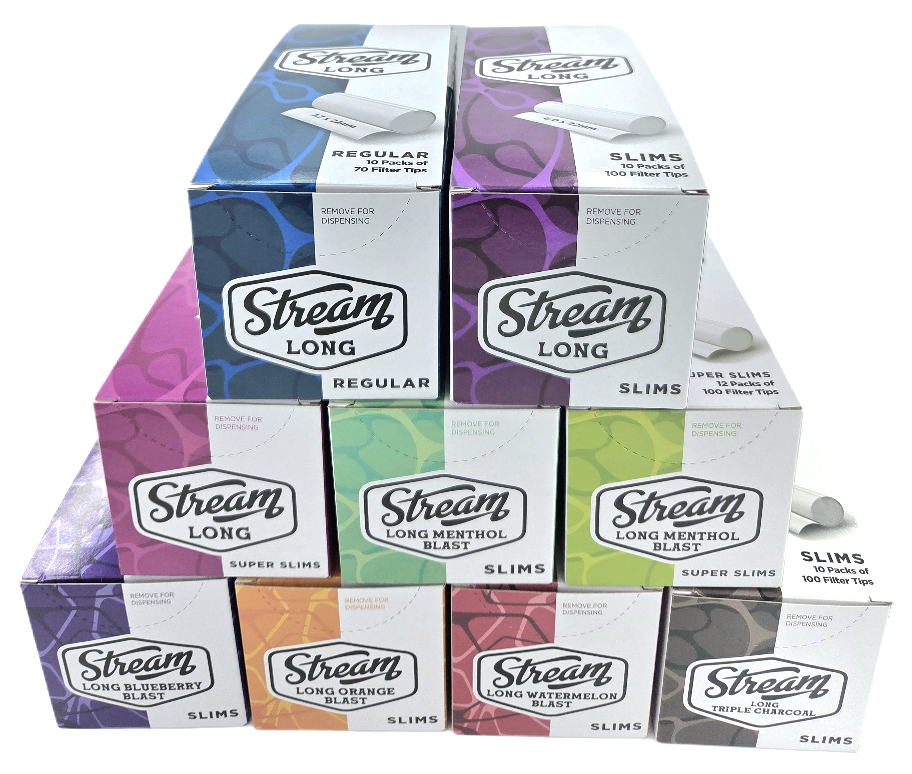 STREAM | Super Slims Long RYO Filters Display Carton - 12 Bags (Mono Type)
