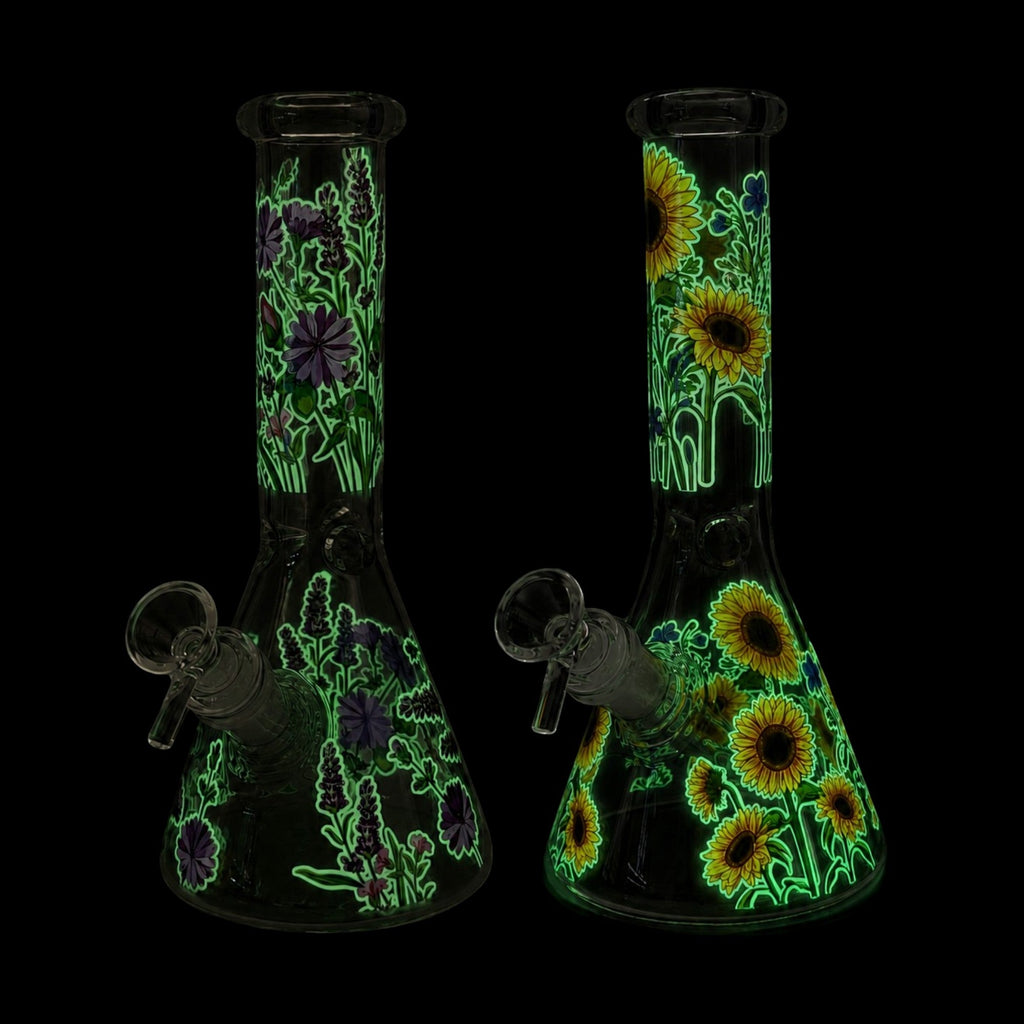 10" Glow-in-the-Dark Floral Beaker Bong