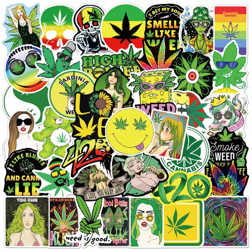 50pcs Assorted Cannabis Design Stickers