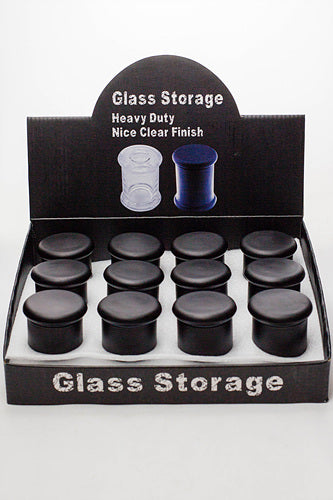 Heavy duty Glass stash 3 oz. Jars in a display case