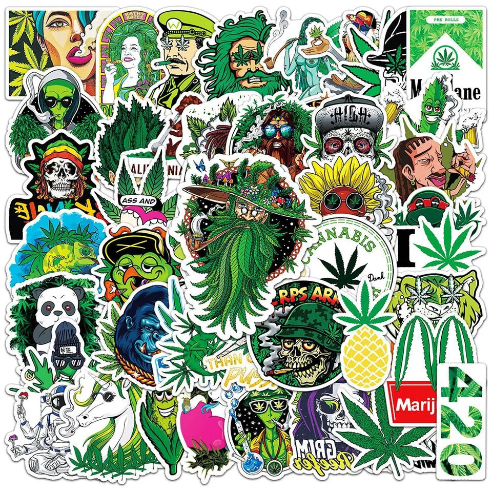 50pcs Assorted Cannabis Design Stickers