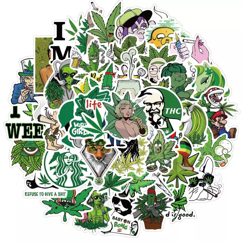 50pcs Assorted Cannabis Design Stickers