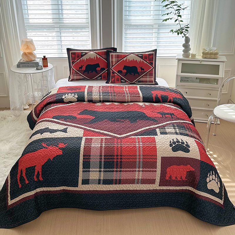 Lodge Collection 3pcs Queen size reversible quilt bed set [6110]