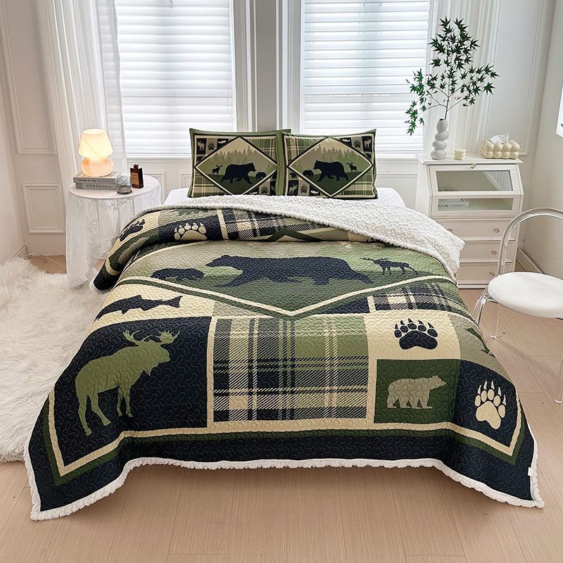 Lodge Collection 3pcs King size reversible quilt bed set [6120]
