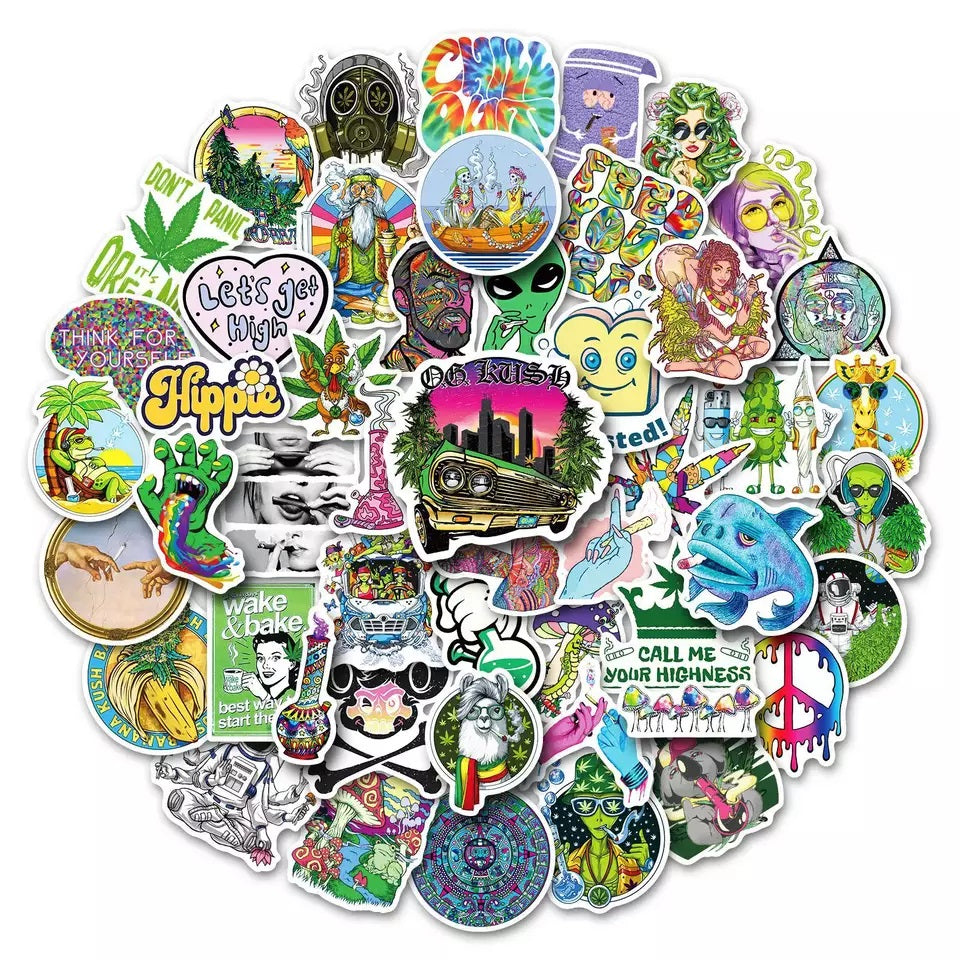 50pcs Assorted Cannabis Design Stickers