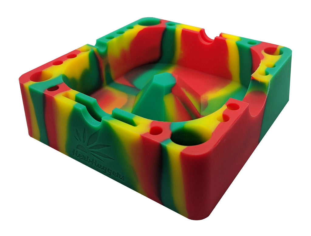 Herbhuggers | Premium Silicone Ashtray Featuring Center Tap Ash and Glassware Clearer with Accessory Organizing Slot Holders