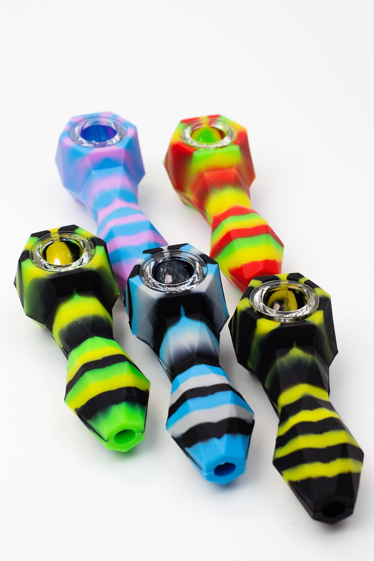 Multi colored Silicone hand pipe with glass bowl