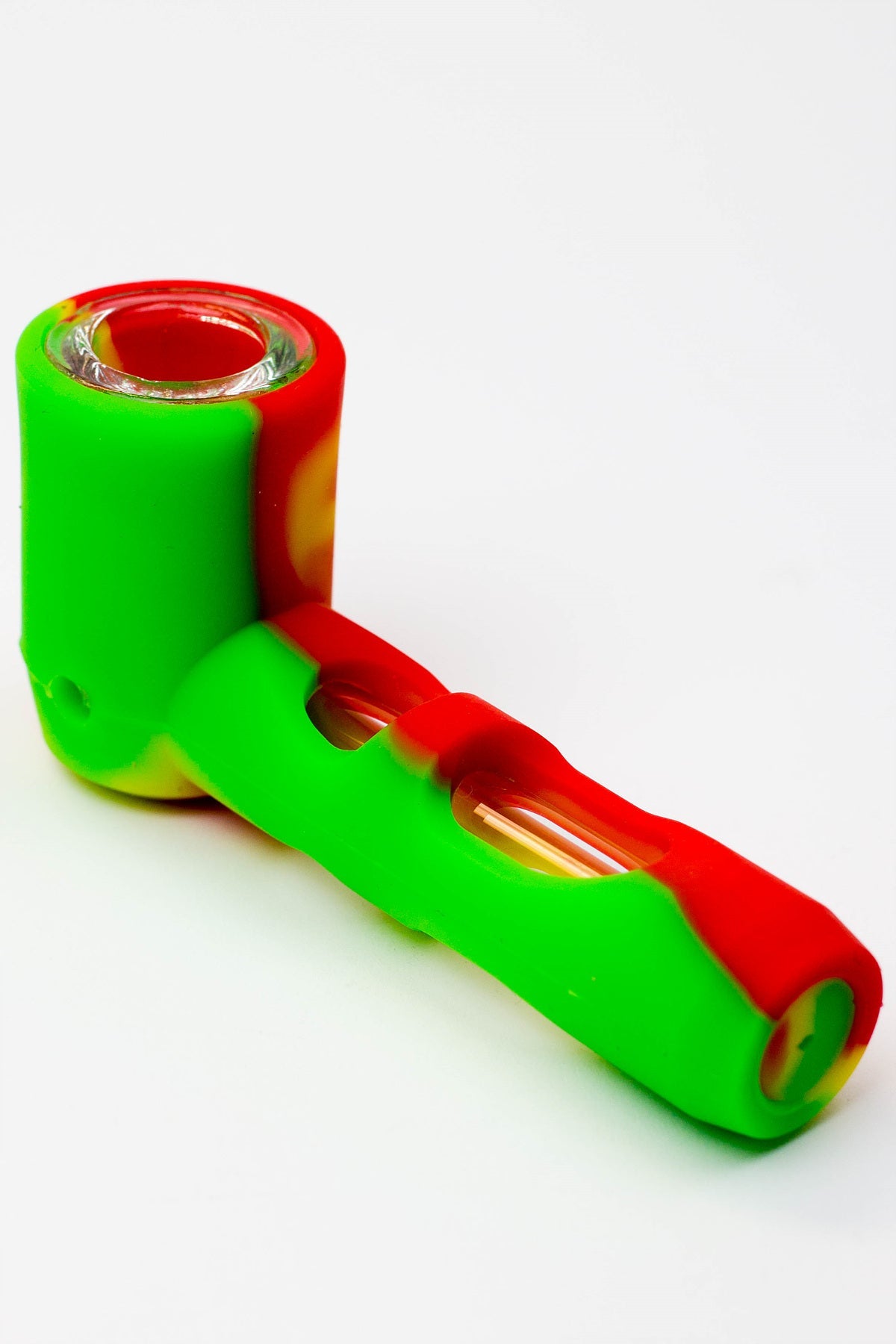 Multi colored Silicone hand pipe with glass bowl and tube