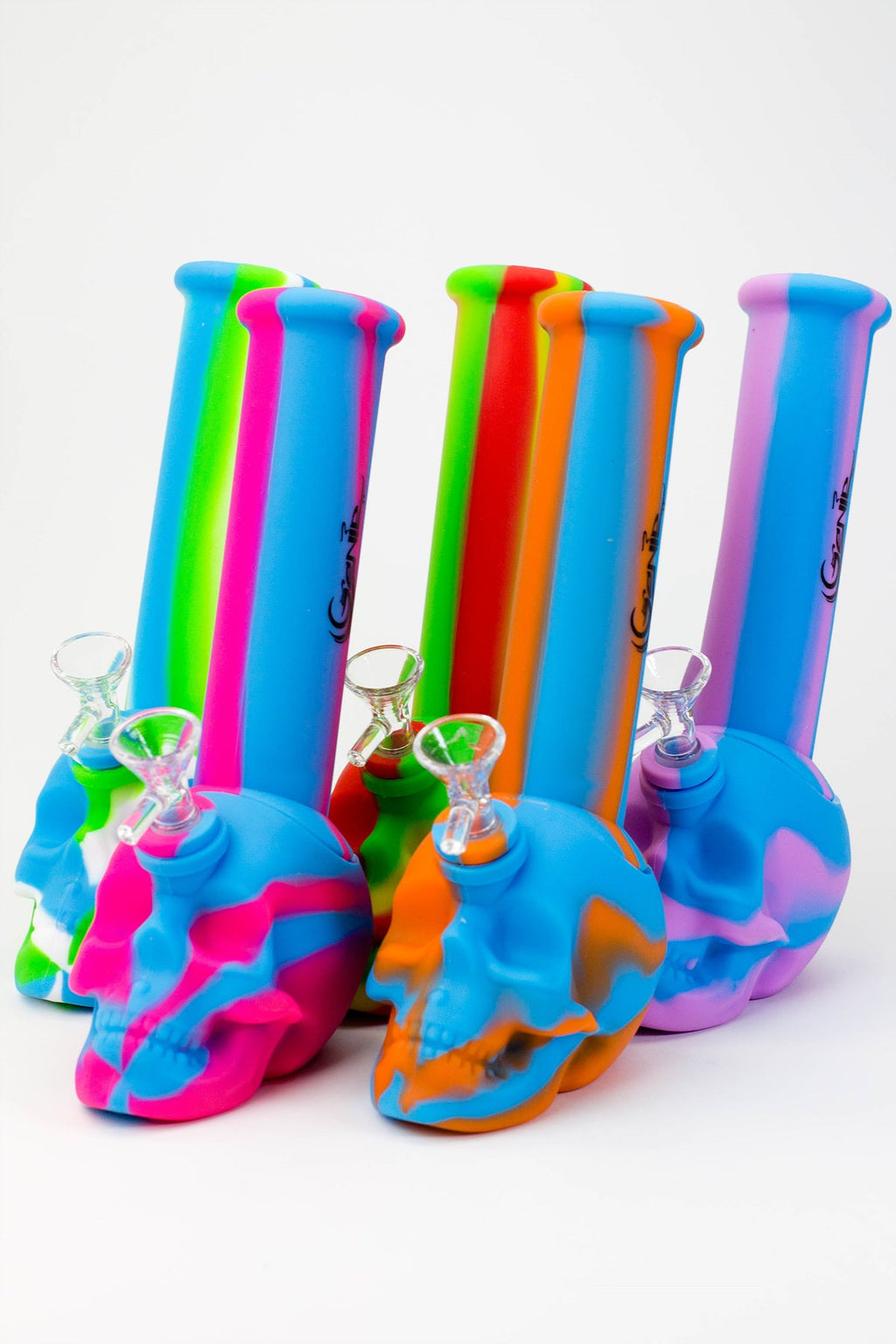 9" Genie skull multi colored detachable silicone water bong