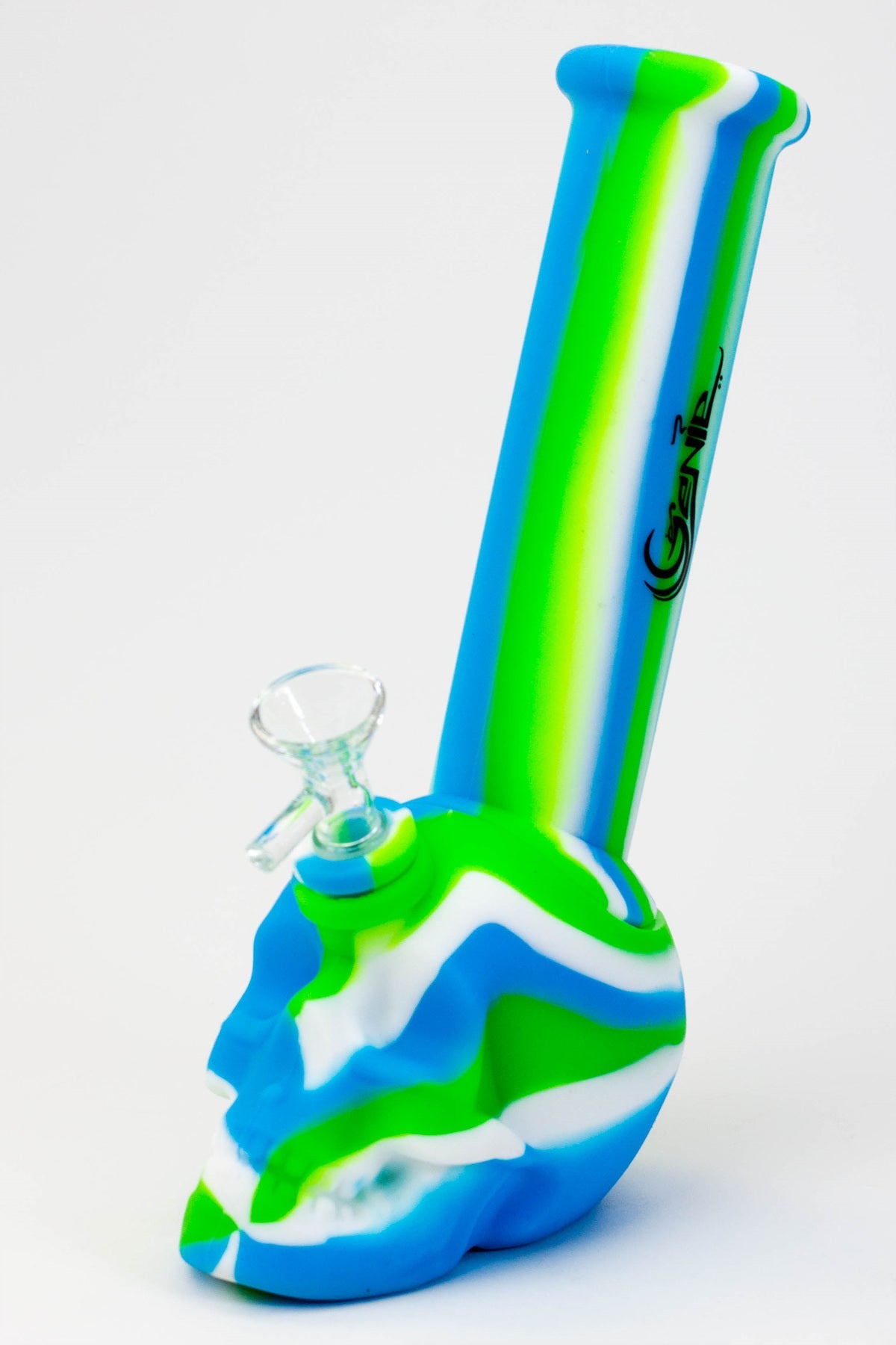 9" Genie skull multi colored detachable silicone water bong