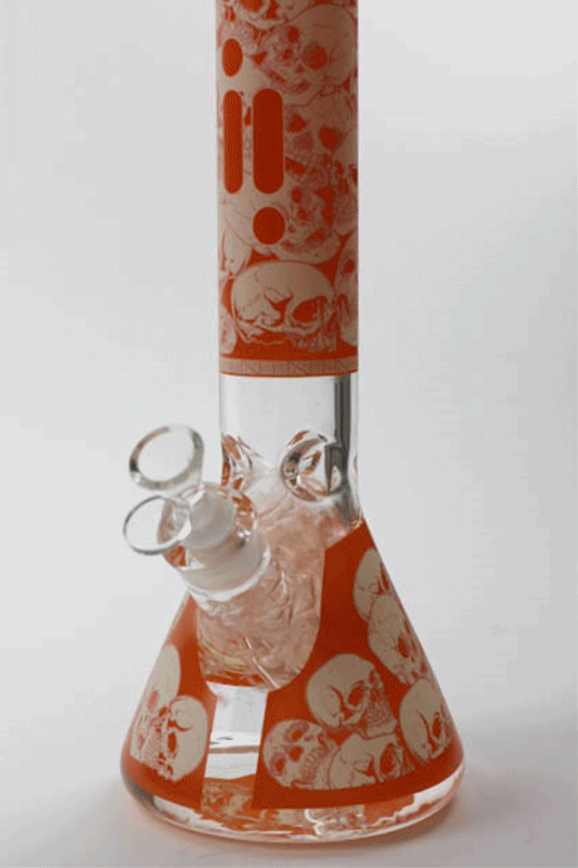 14" Infyniti Skull Glow in the dark 7 mm glass bong
