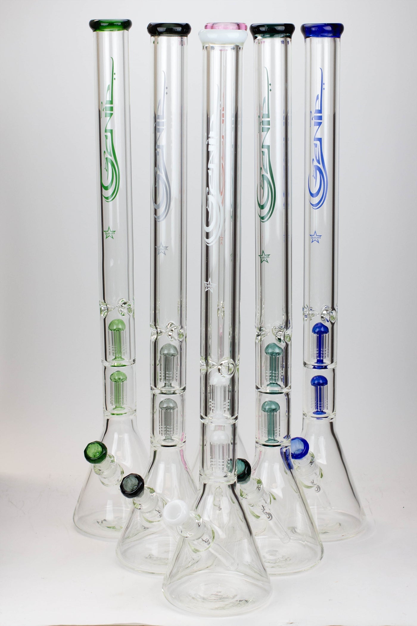 30" Genie 9 mm Dual tree arms beaker glass water bong