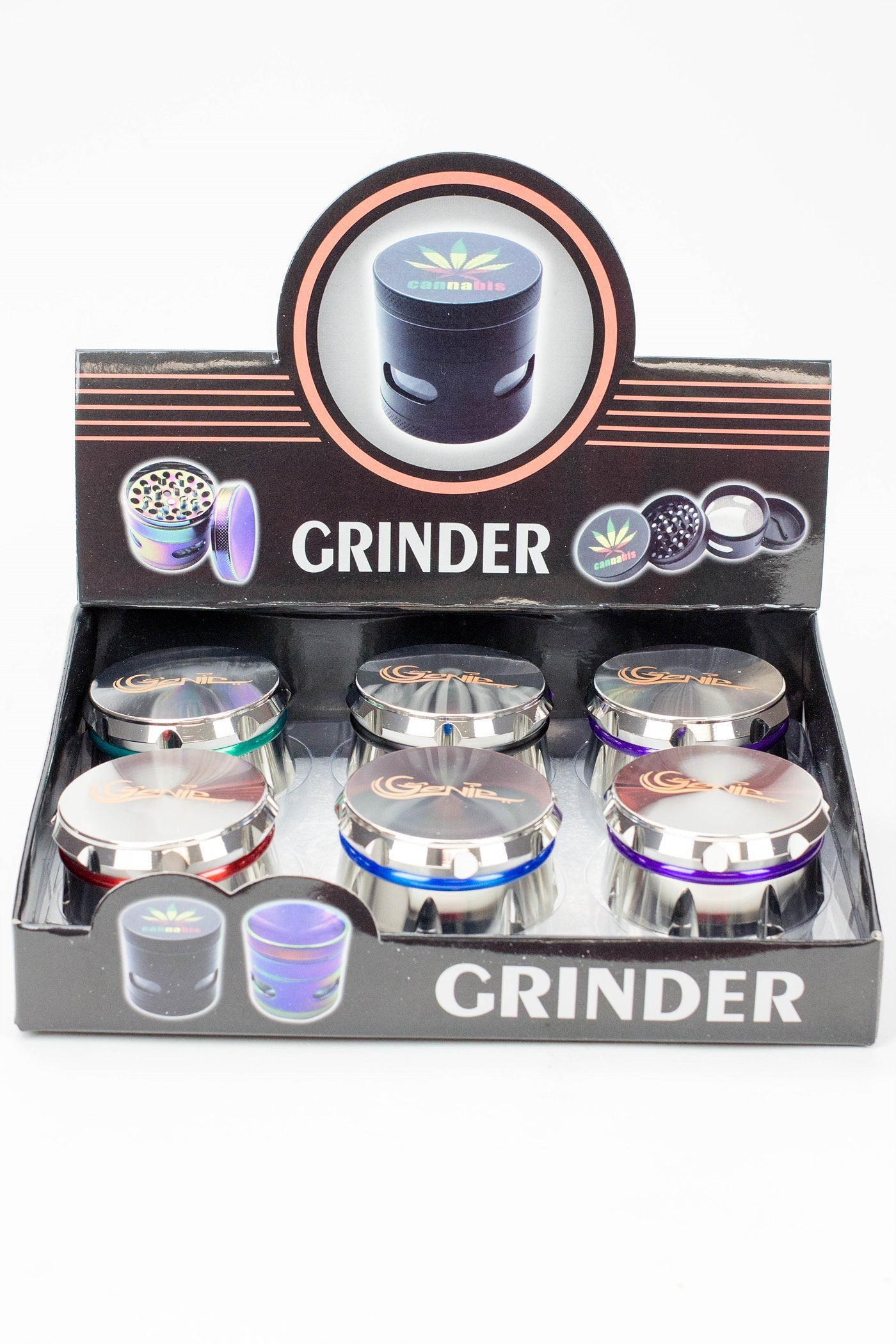 Genie 4 parts silver herb grinder Box of 6