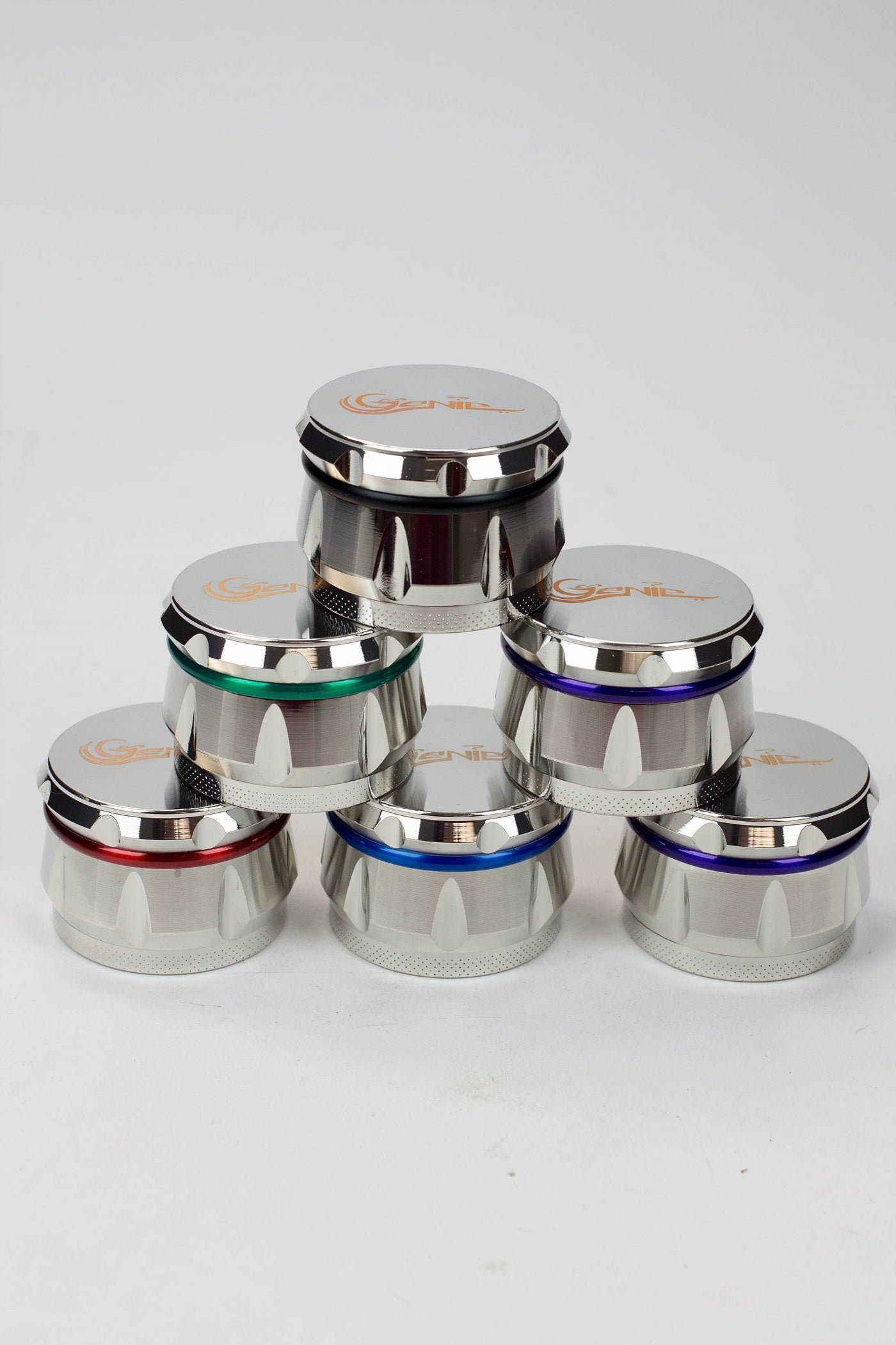 Genie 4 parts silver herb grinder Box of 6